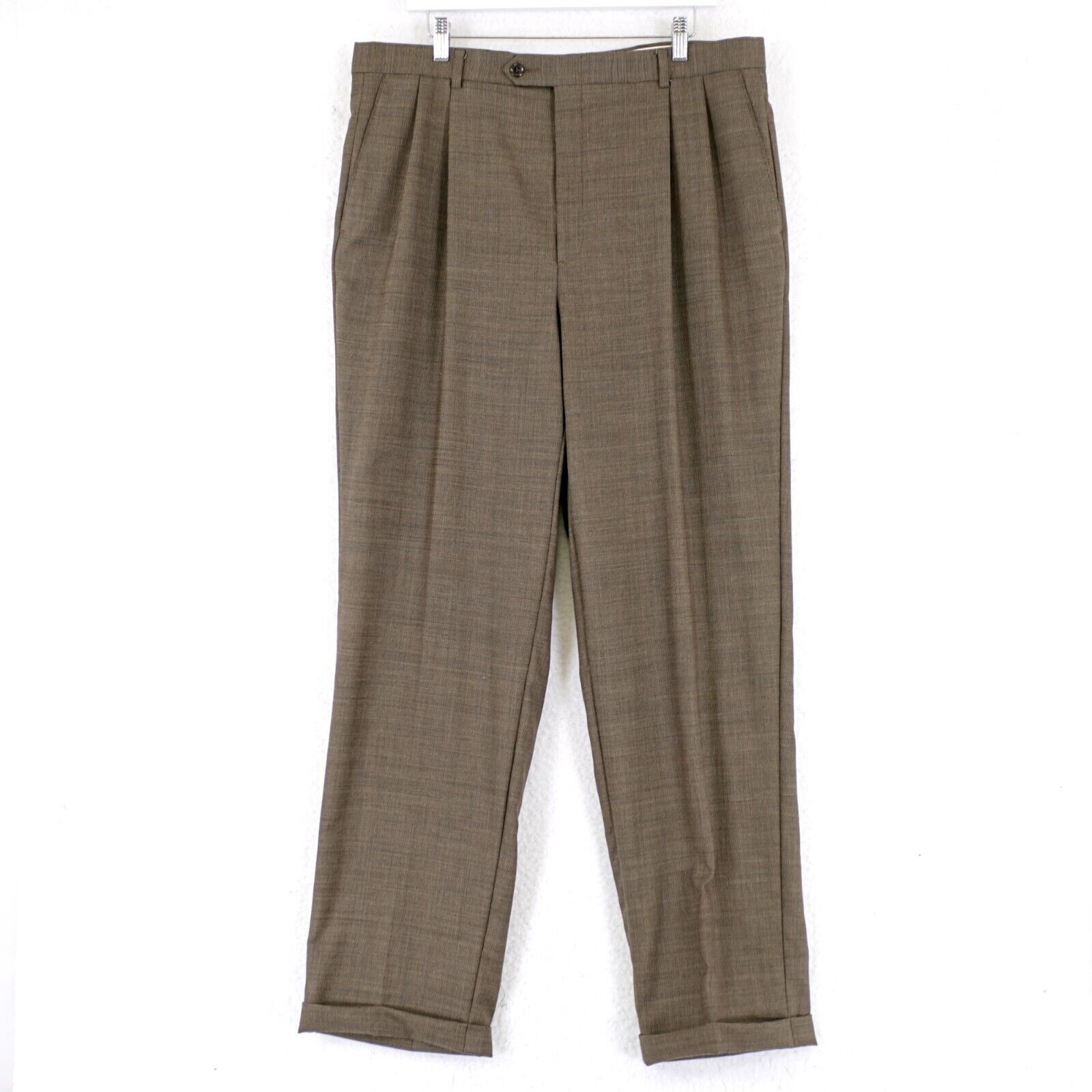 Hart Schaffner Marx Hart Schaffner Marx Wool Brown Bubble Check 38/33 Dress Pant Size 38L - 1 Thumbnail