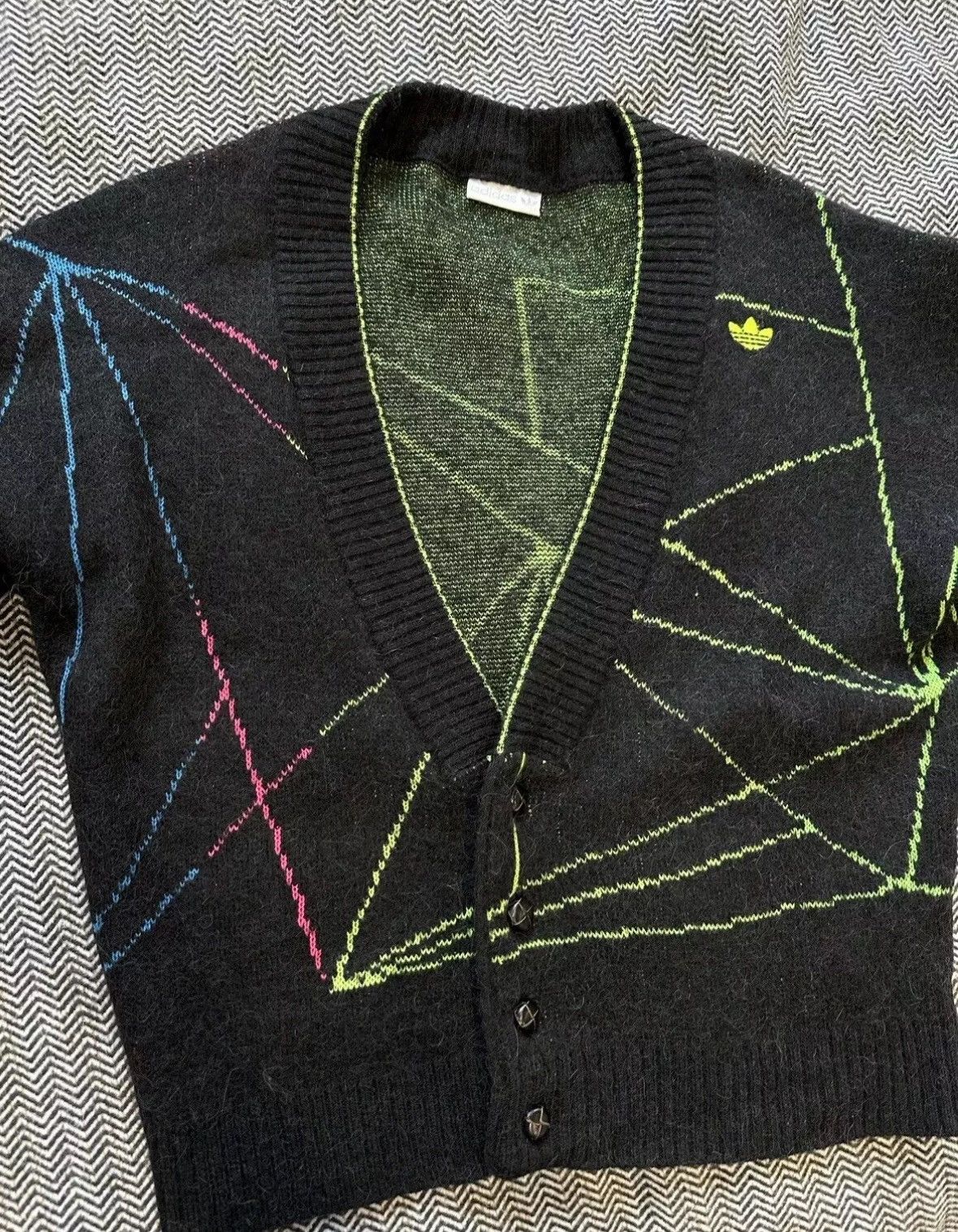 Adidas × Vintage VINTAGE 1980s ADIDAS WOOL cardigan sweater Abstract Rare Size XL / US 12-14 / IT 48-50 - 8 Thumbnail