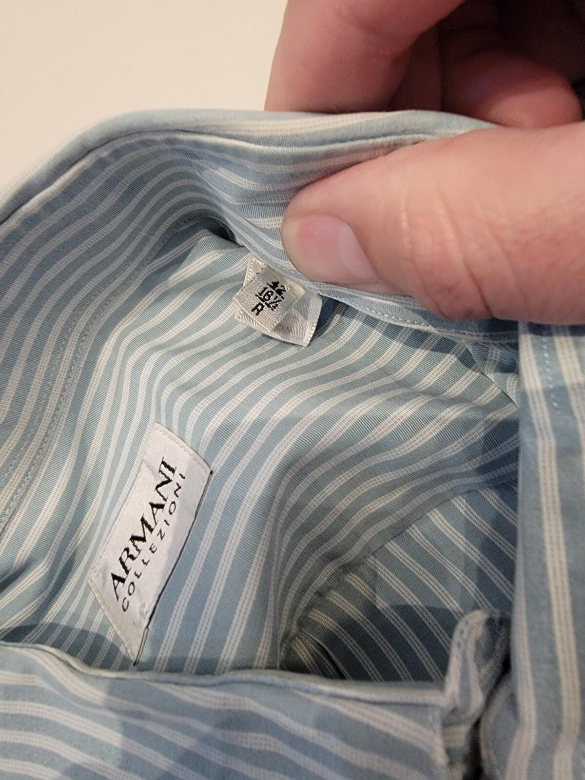 Armani Collezioni Armani Collezioni Blue White Striped Dress Shirt 16.5 / 42 R Size 42R - 2 Thumbnail
