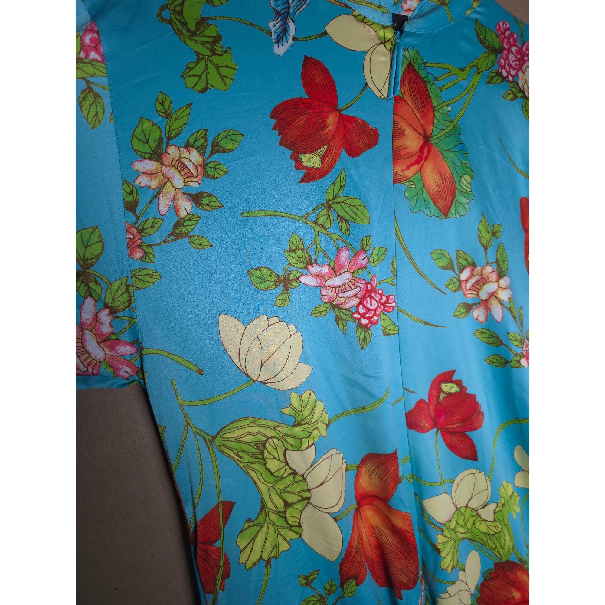 Japanese Brand Natori Kimono Style Blue Floral 1/2 Zip Dress Size Size M / US 6-8 / IT 42-44 - 5 Thumbnail
