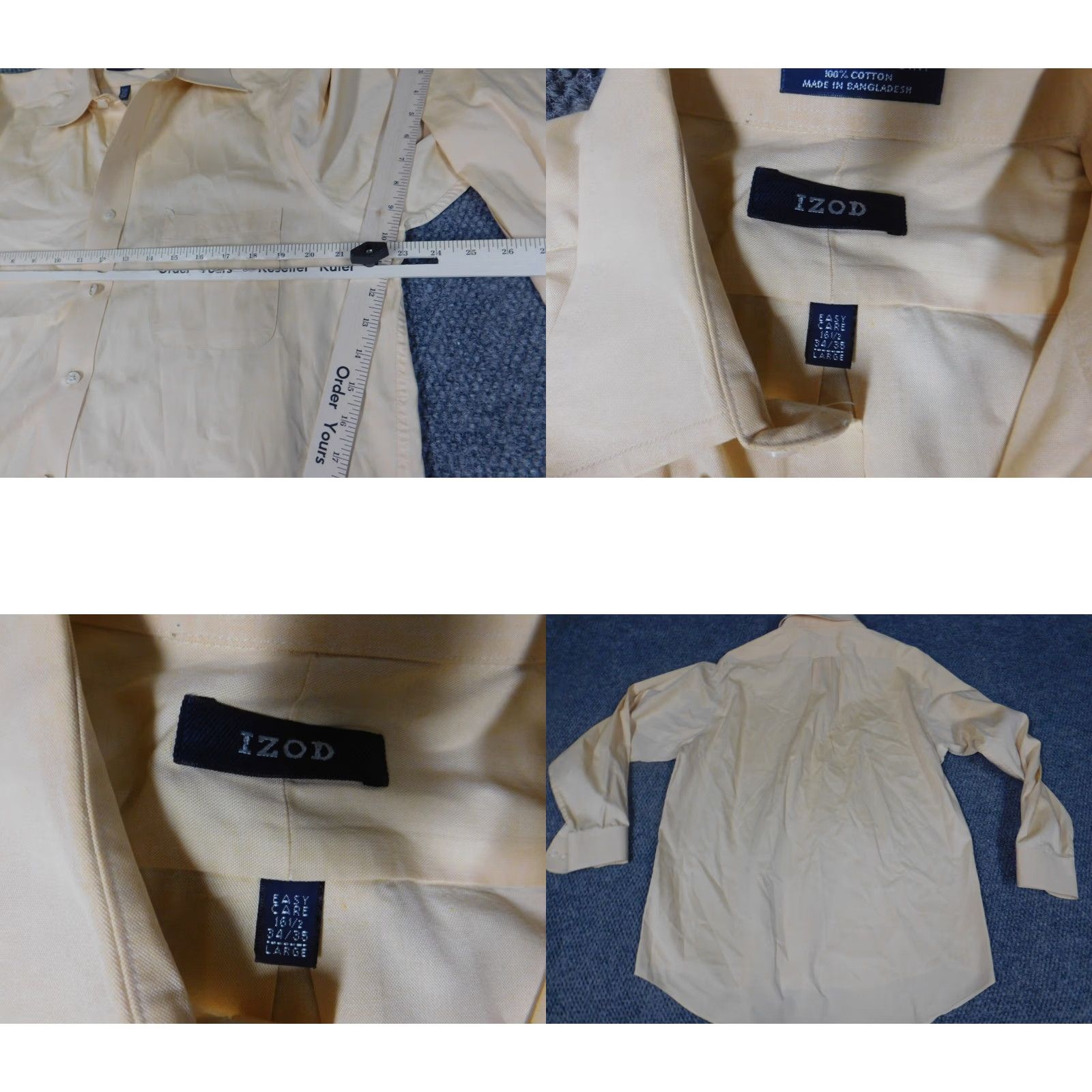 Izod IZOD Mens Shirt 16.5 Yellow Easy Care Button-Down Solid Knit Cotton Long Sleeve Size US XL / EU 56 / 4 - 8 Thumbnail