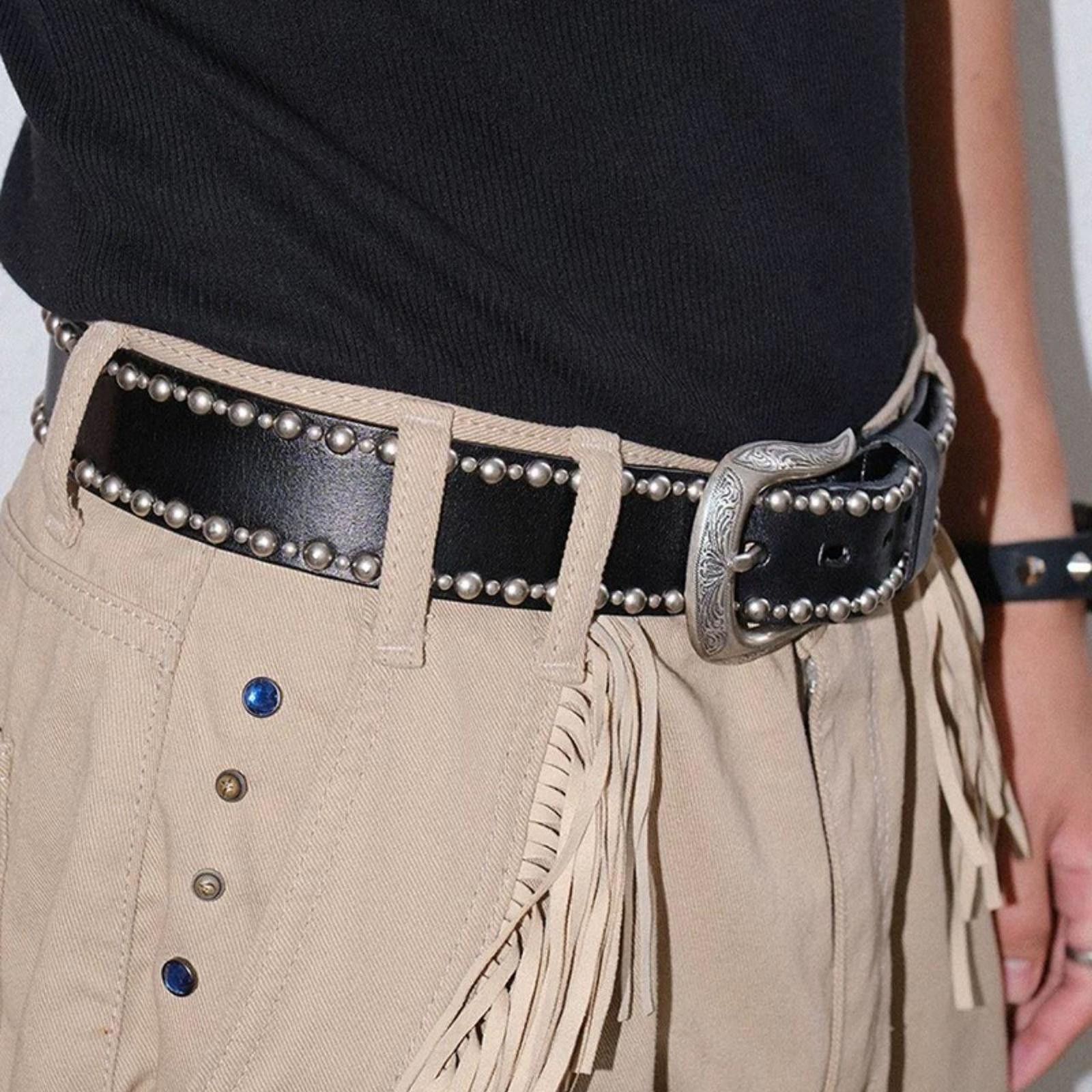 Japanese Brand Unisex Genuine Leather Studded Pin Buckle Belt Size ONE SIZE - 5 Thumbnail