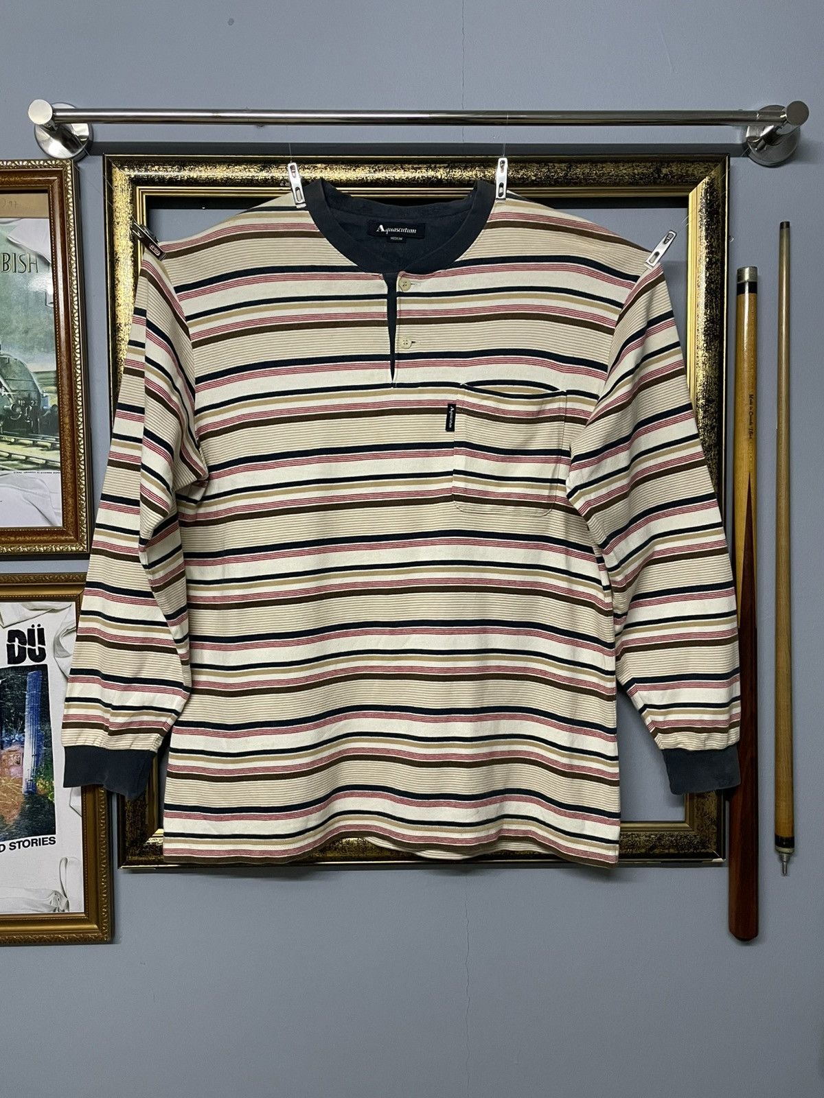 Aquascutum Vintage 1990s Designer Aquascutum Stripe Classic Longsleeve Size US M / EU 48-50 / 2 - 1 Thumbnail