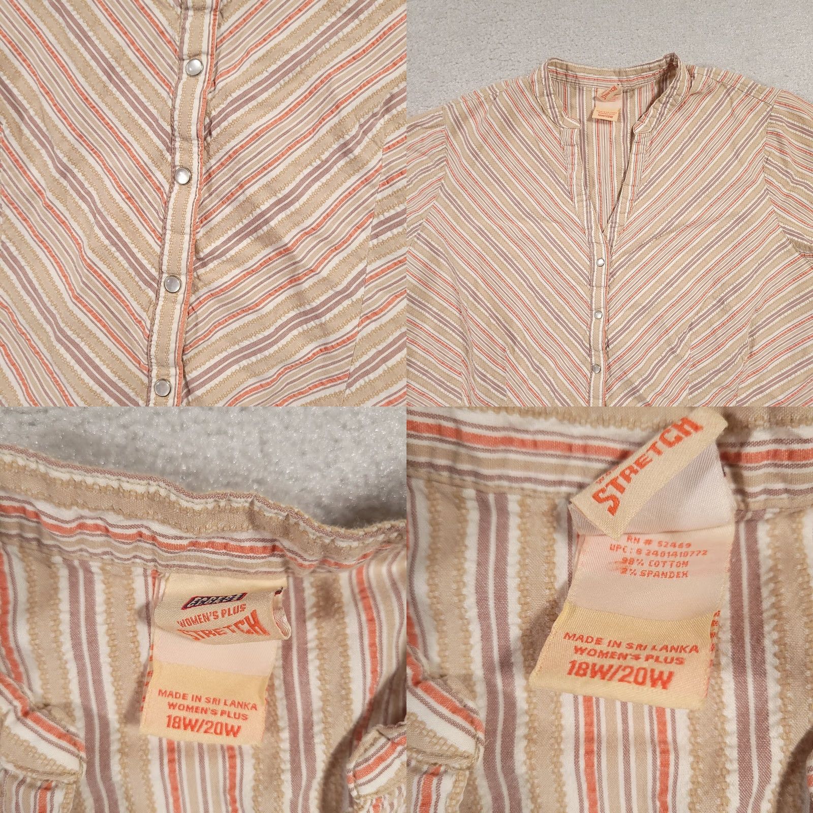 Faded Glory VINTAGE Faded Glory Shirt Womens 18/20W Beige Striped Stretch Pearl Snap V Neck Y2K Womens Size XXL / US 16-18 / IT 52-54 - 8 Thumbnail