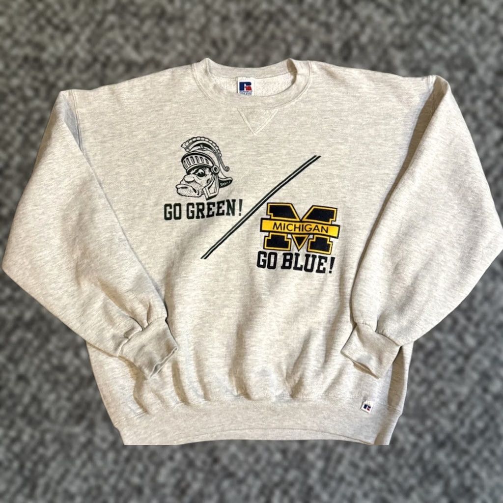 Russell Athletic VINTAGE Russell Athletic Sweatshirt XL Graphic Print 90s Spartans Vs. Wolverines Crew Neck Men Gray Size US XL / EU 56 / 4 - 1 Thumbnail
