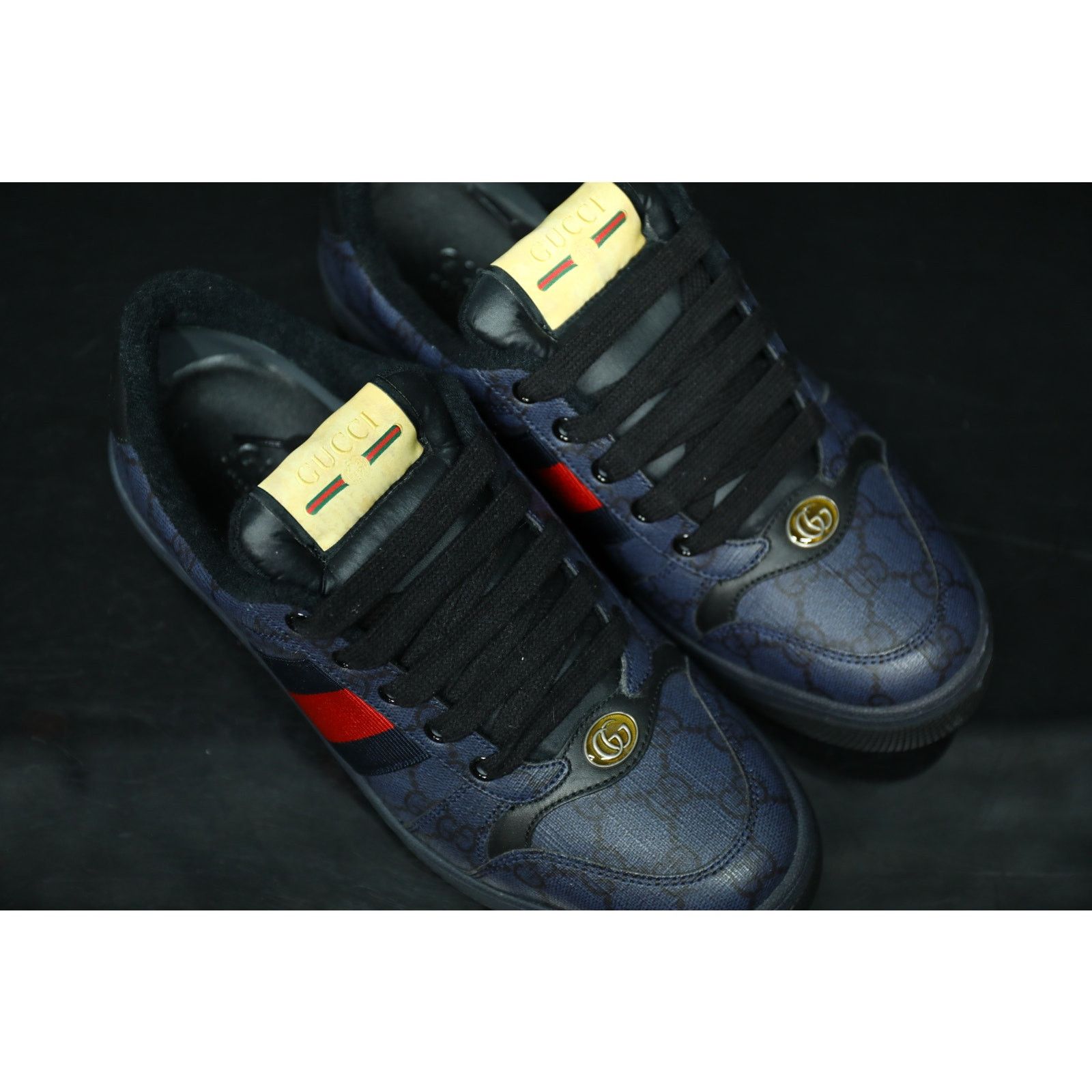 Navy Blue Supreme Canvas Shoes Gucci Black/Navy Blue GG Supreme