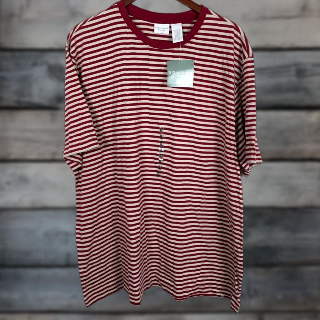 Vintage VINTAGE Sonoma Striped T-Shirt Adult XLT Red Beige 90s Punk Mens Size US XL / EU 56 / 4 - 1 Thumbnail