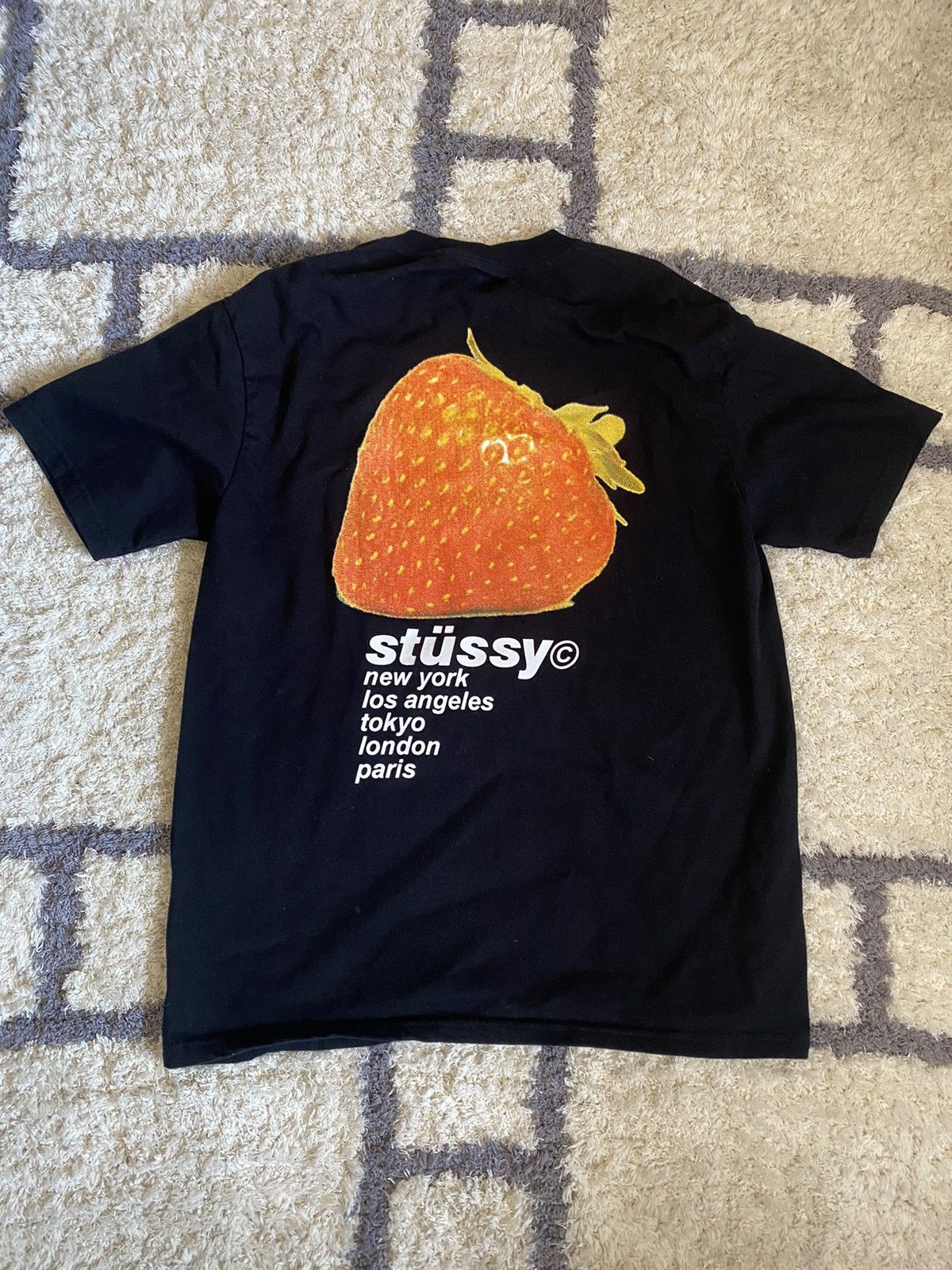 image of Strawberry Stussy Tee in Black, Men's (Size Medium)