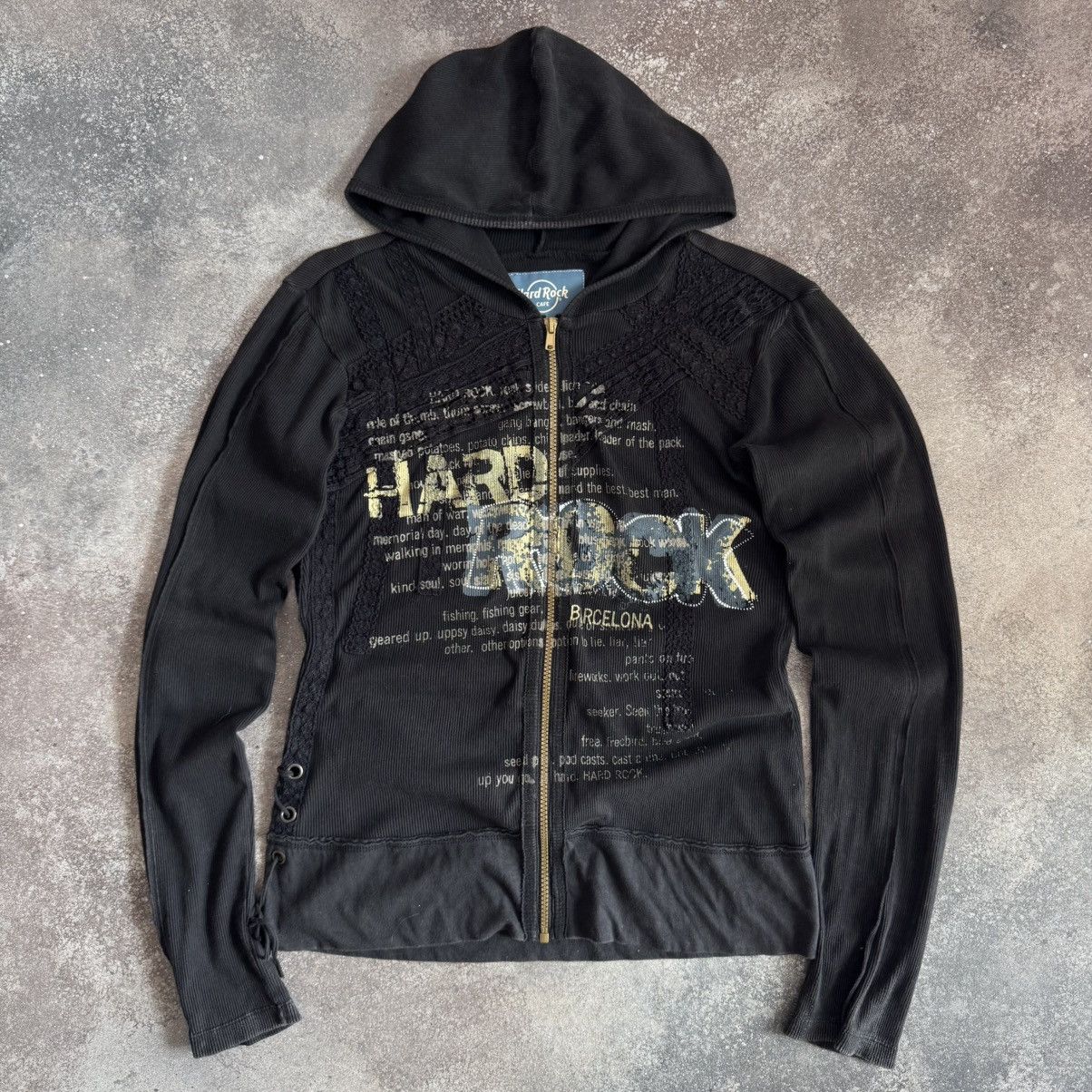 Hard Rock Cafe × Vintage Hard Rock Cafe Y2K Vintage Grunge Gothic Ribbed Zip Hoodie Size M / US 6-8 / IT 42-44 - 1 Thumbnail