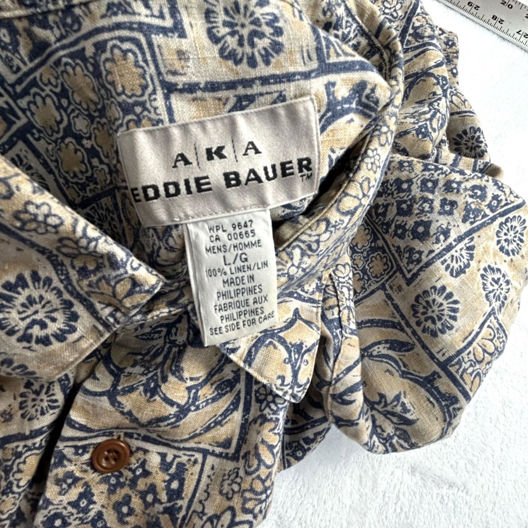 Eddie Bauer Eddie Bauer Button-Up Shirt Short Sleeve Floral Linen Hawaiian Large Mens Blue 52in Chest Size US L / EU 52-54 / 3 - 4 Thumbnail