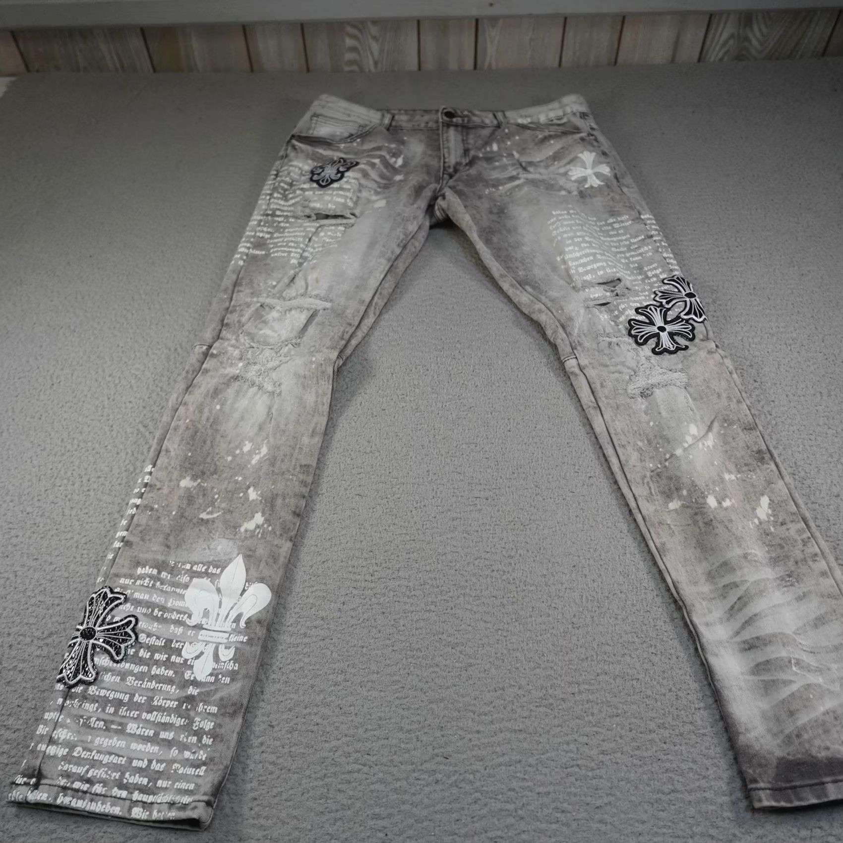 Vintage Smoke Rise Jeans Mens 36x34 Gray SR91 Distressed Slim Skinny Denim Zip Fly Pockets Gothic Cross Skull Embroidered 90s Streetwear Boys? Size US 36 / EU 52 - 2 Thumbnail