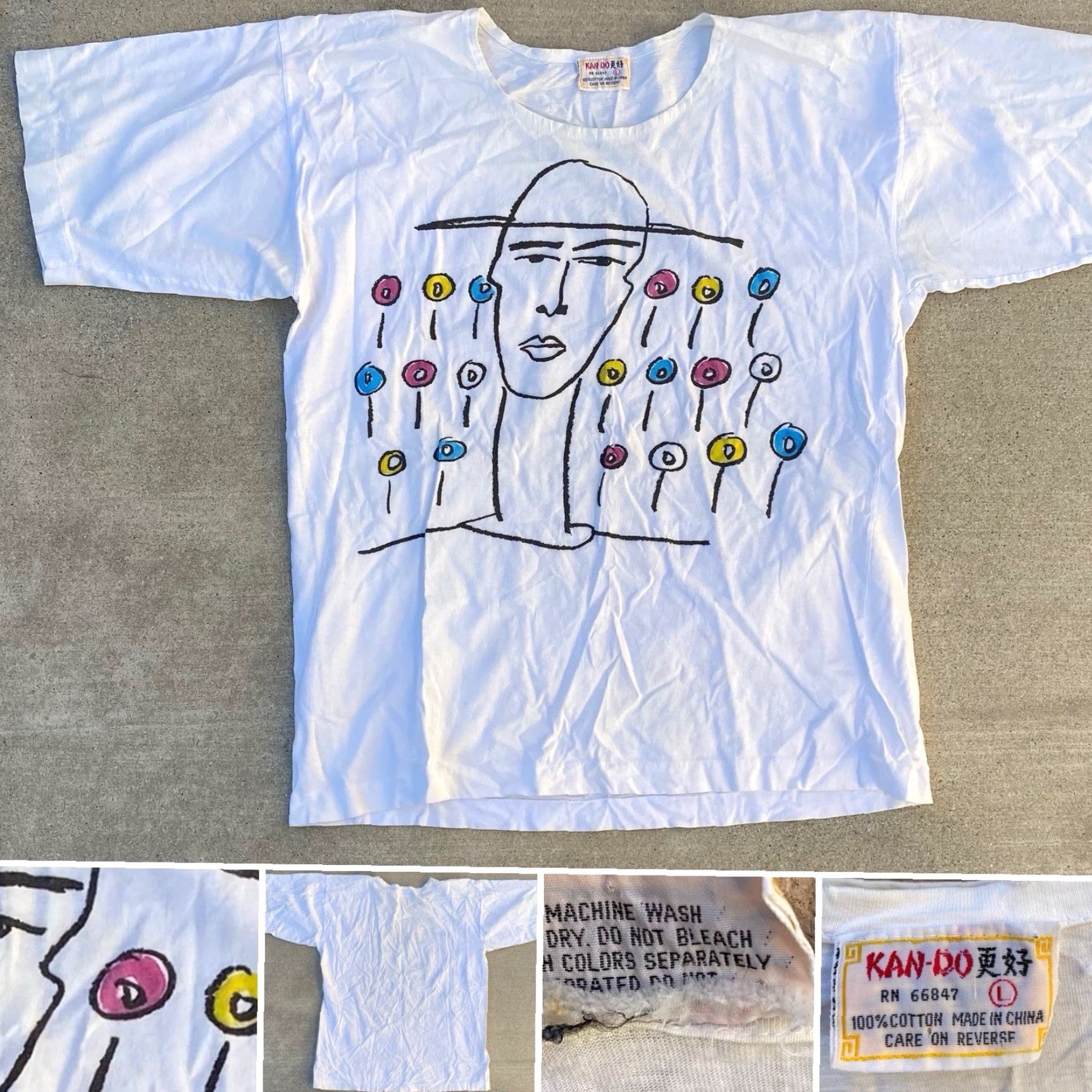 Vintage VINTAGE KAN-DO T-Shirt Graphic Print Tee White 1980s 70s Abstract Art Short Sleeve L Mens Vintage Graphic Print Tee Size US L / EU 52-54 / 3 - 2 Thumbnail