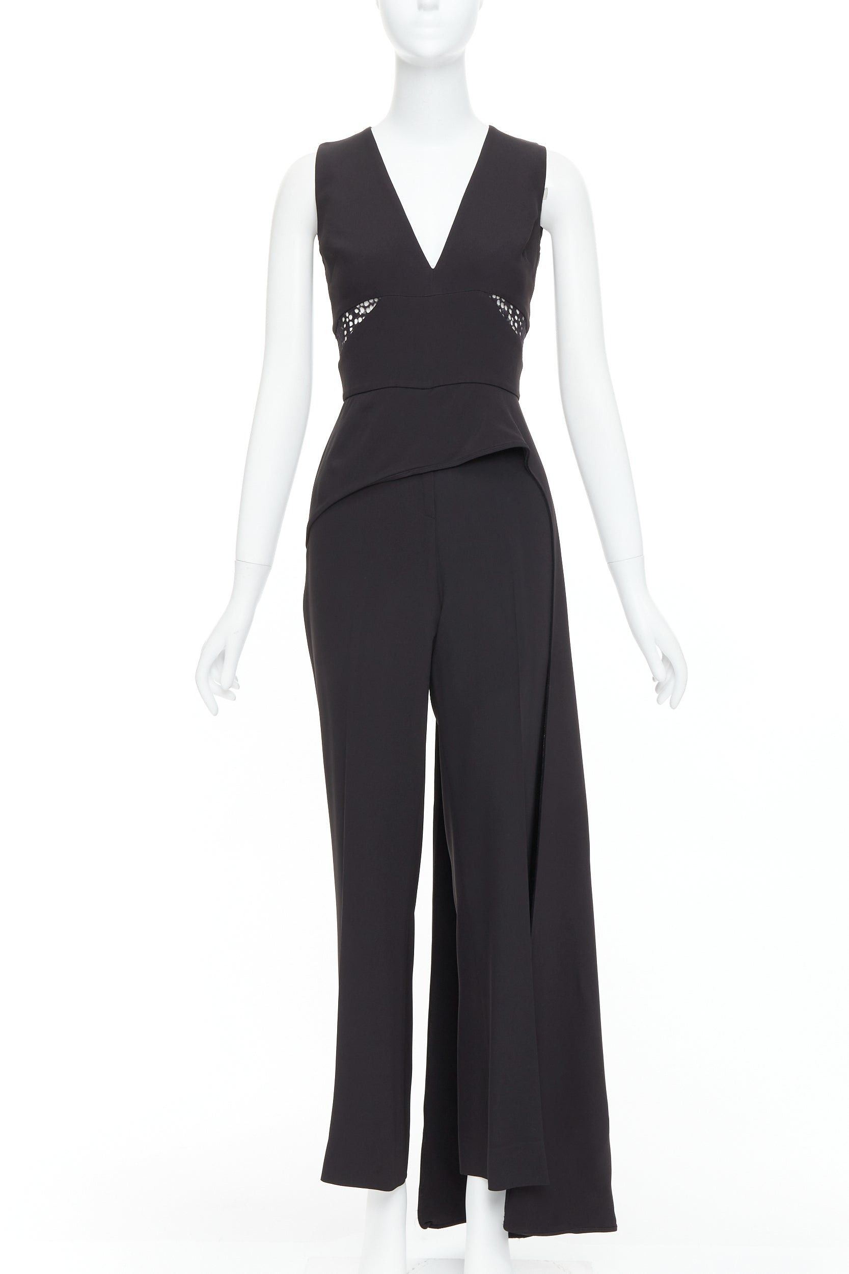 Other ELIE SAAB black sheer panels drape asymmetric V neck jumpsuit FR36 S Size 27" / US 4 / IT 40 - 1 Thumbnail