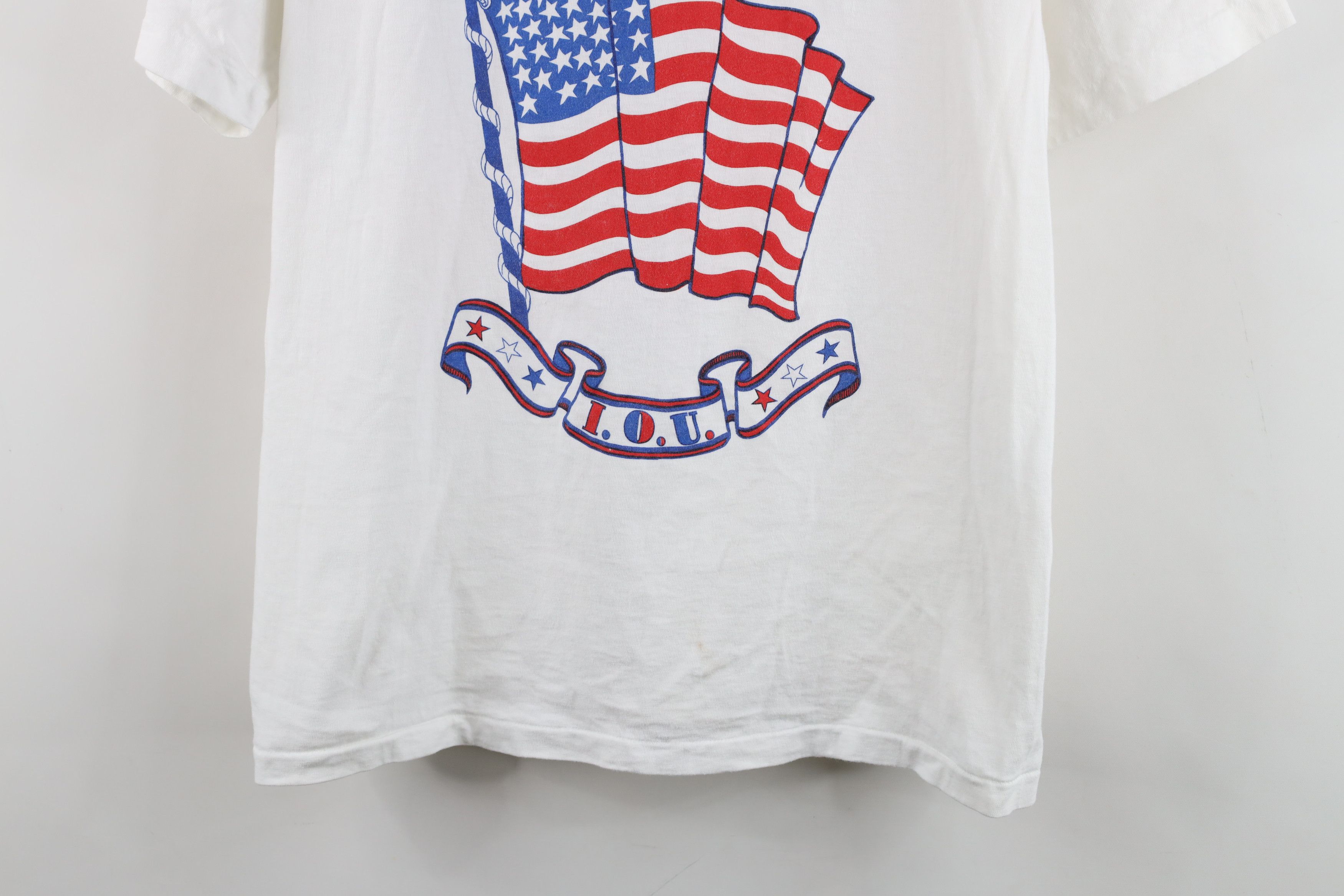 Vintage Vintage 80s 90s IOU Skateboarding USA Flag T-Shirt White Size US L / EU 52-54 / 3 - 3 Thumbnail