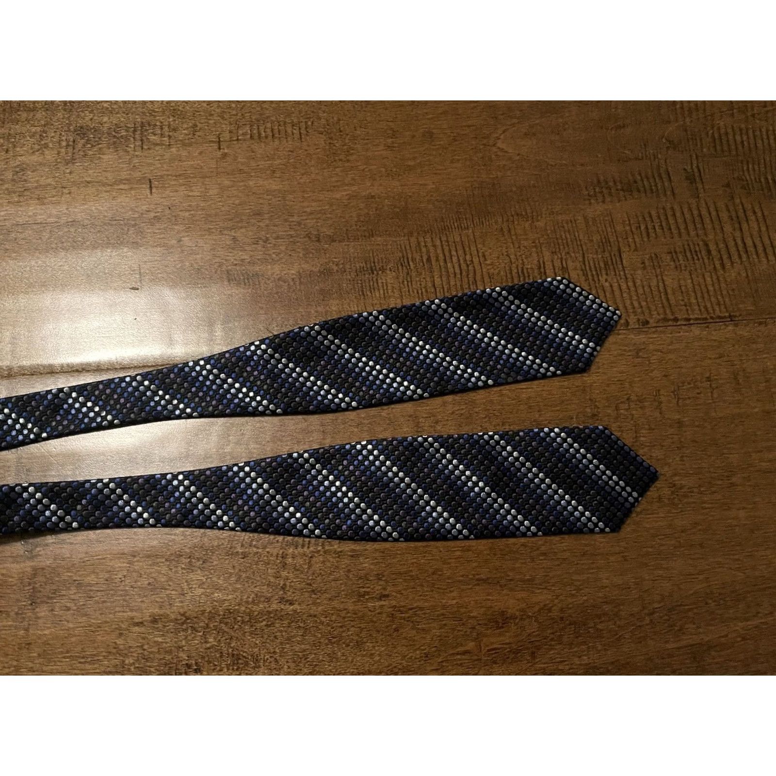 Saks Fifth Avenue Saks Fifth Avenue Black Blue Striped Polka Dot Geometric Silk Men's Bow Tie Size ONE SIZE - 2 Thumbnail