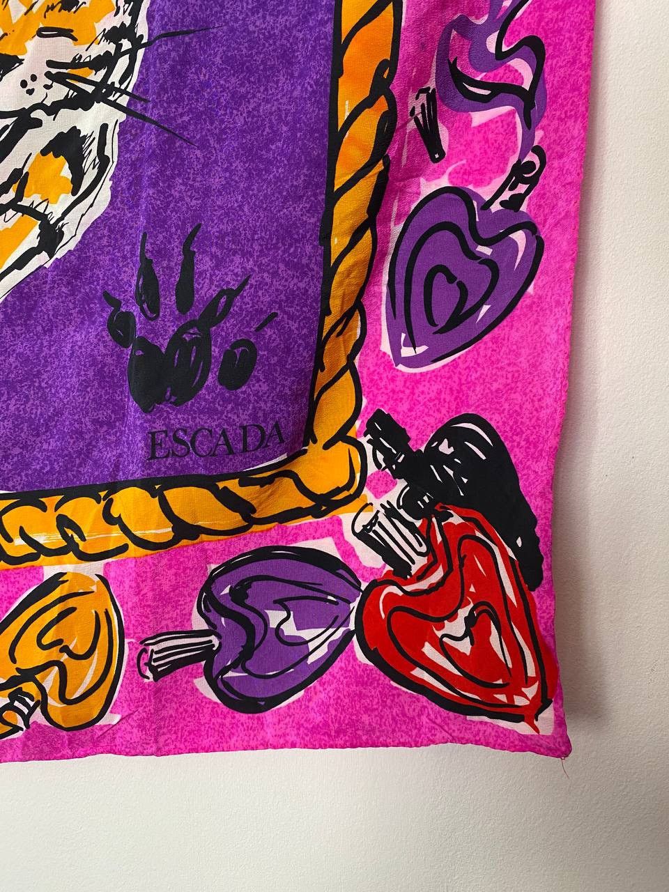 Escada × Vintage Rare 1980's ESCADA Jewel Tone Tiger Scarf 100% Silk Designer Size ONE SIZE - 2 Thumbnail