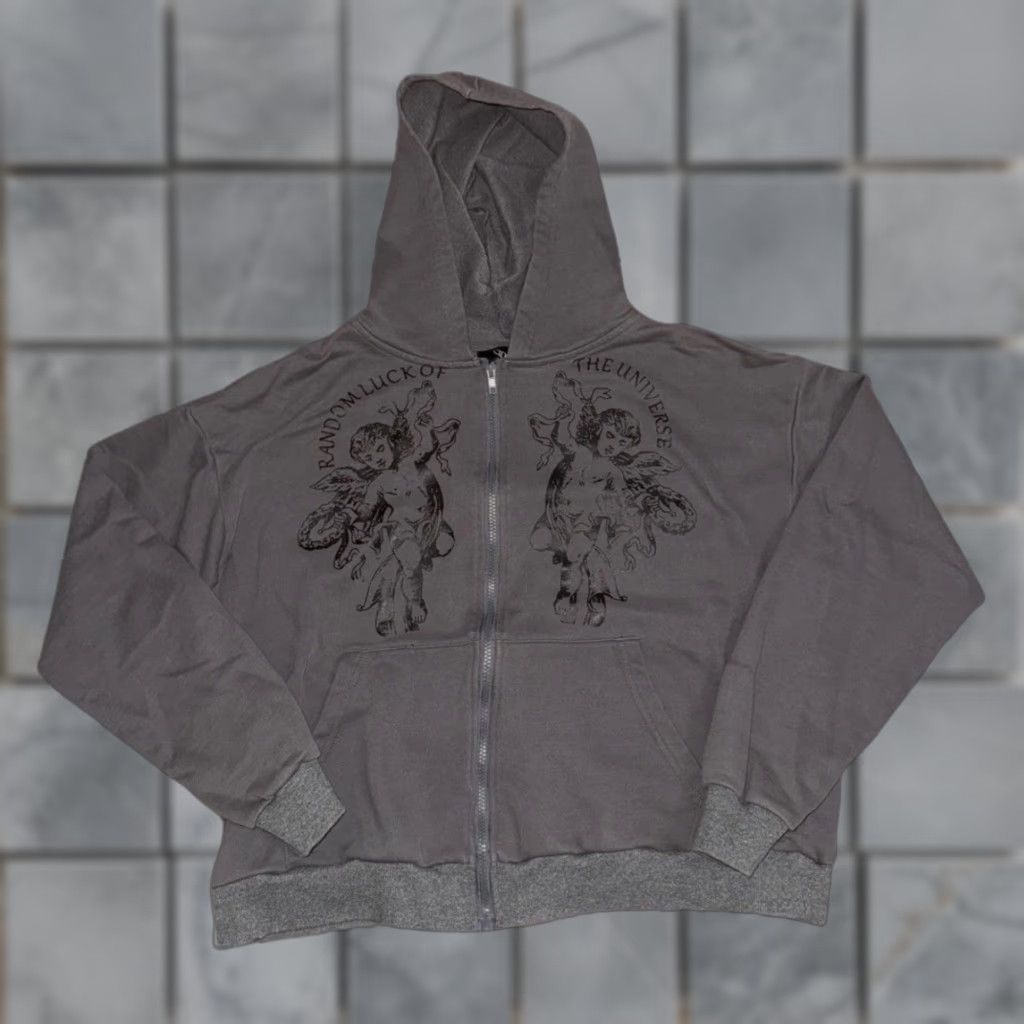 Cider Cider Hoodie Cropped Full Zip Gray Small Angels Graphic Streetwear Y2K 24x21 Size M / US 6-8 / IT 42-44 - 1 Thumbnail