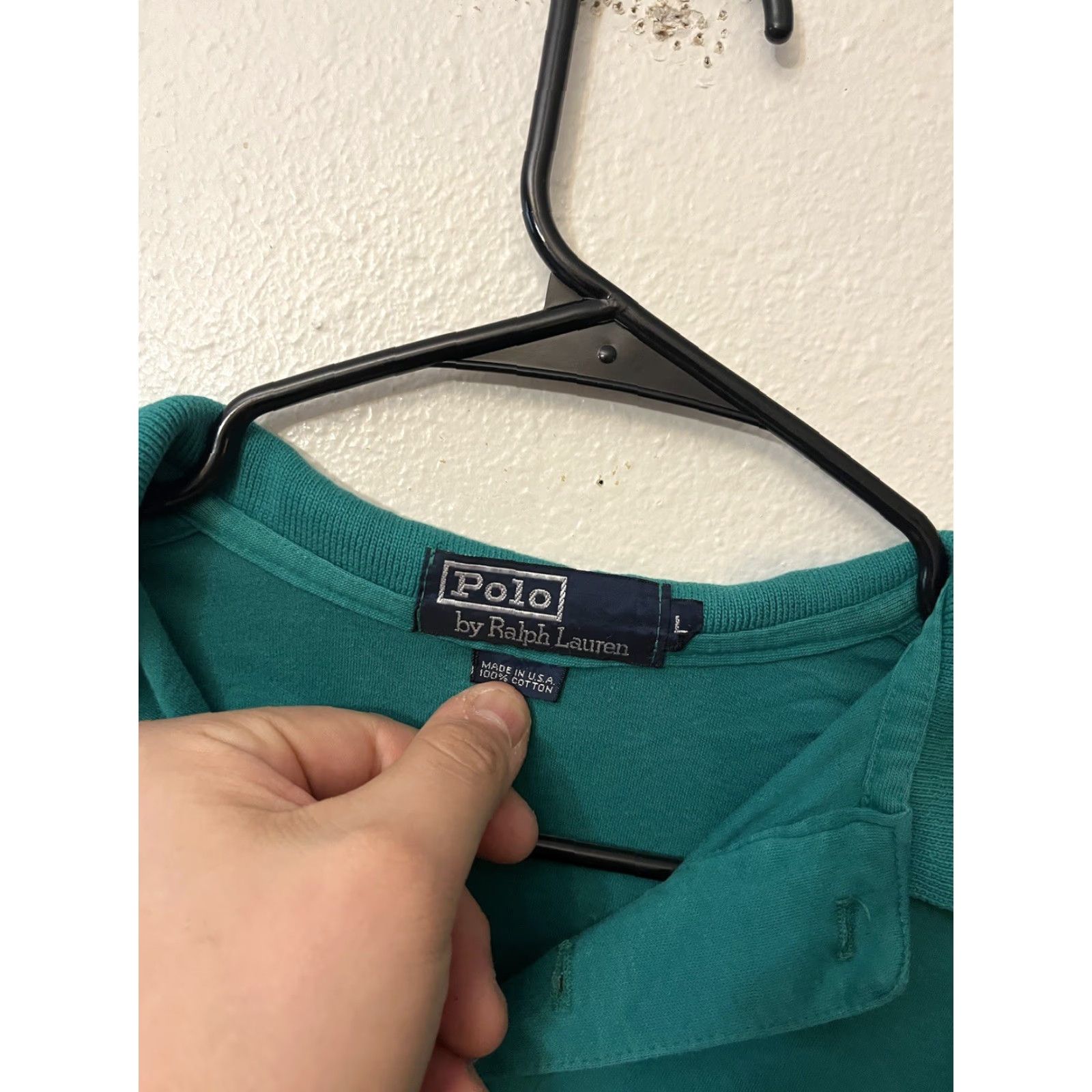 Polo Ralph Lauren VINTAGE Polo Ralph Lauren Polo Men's Large Green Solid Cotton Short Sleeve Collared Polo Shirt Mens Size US L / EU 52-54 / 3 - 2 Thumbnail