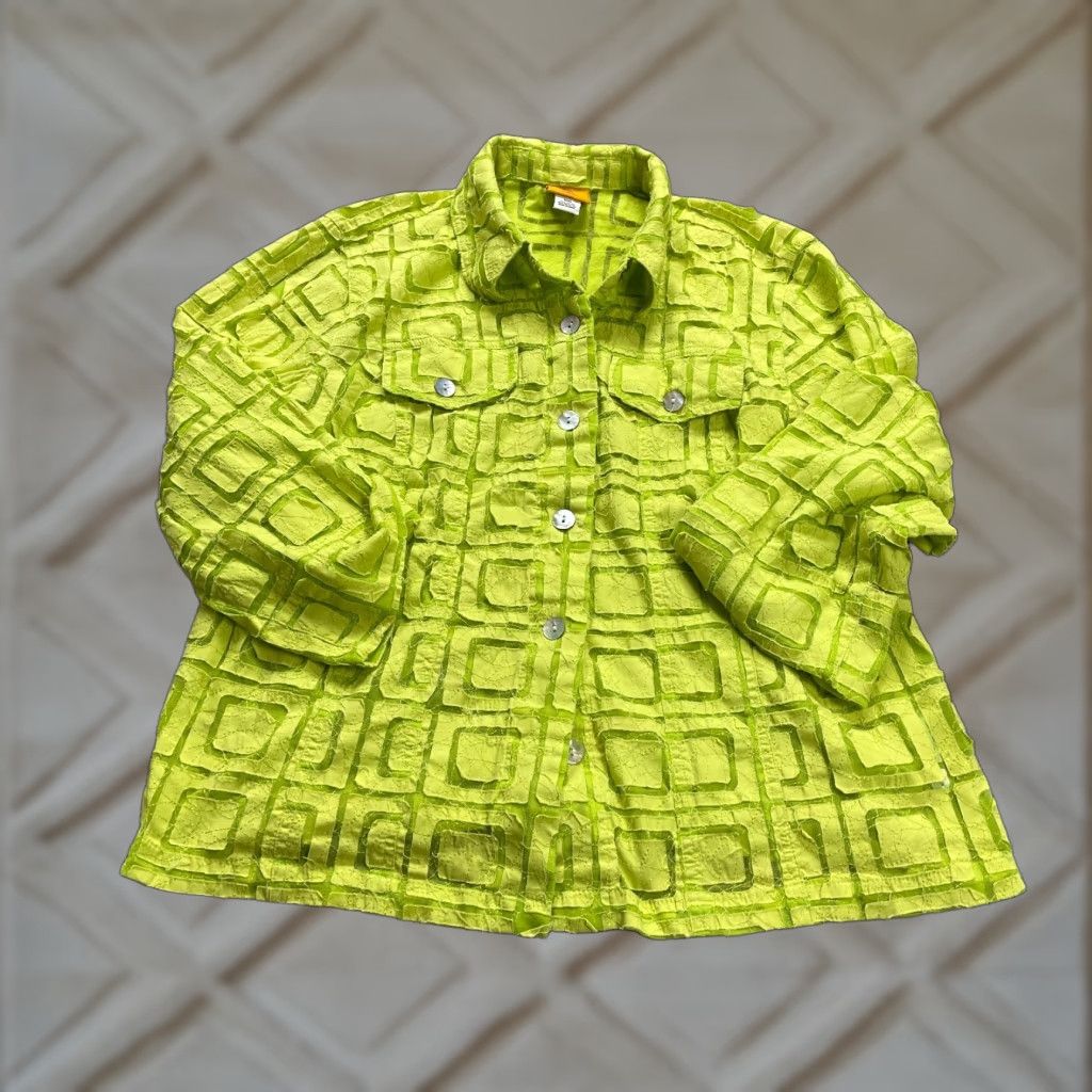Vintage Ruby Rd. Sheer Button Down Blouse Womens 18W Yellow Lime Long Sleeve Lace Casual Shirt Adult Regular Size XXL / US 16-18 / IT 52-54 - 1 Thumbnail