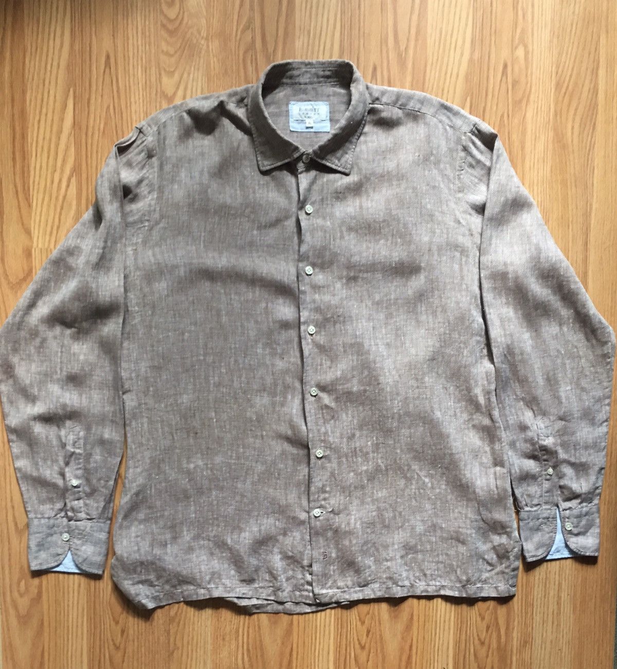 Emmett Emmett London Pure Linen Slim Fit Men’s Brown Shirt XL Size US XL / EU 56 / 4 - 1 Thumbnail