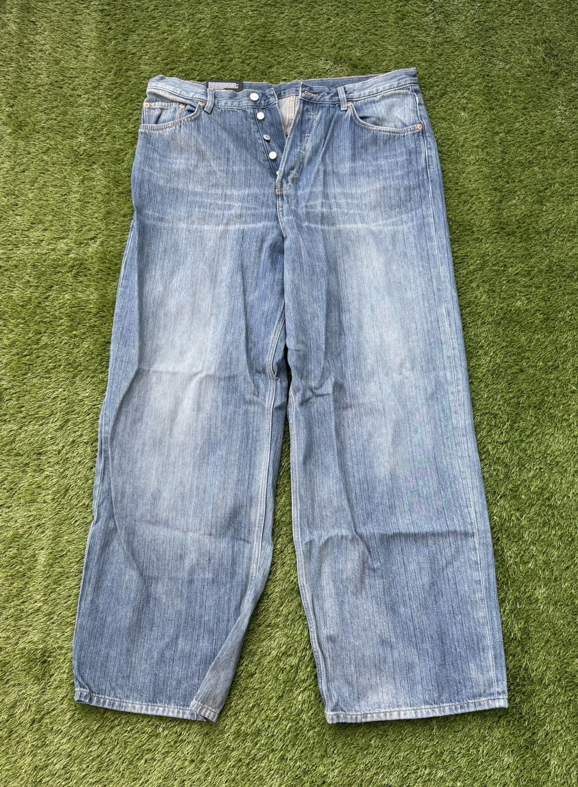 astro loose baggy leg jeans - Torn Blue - Medium Blue