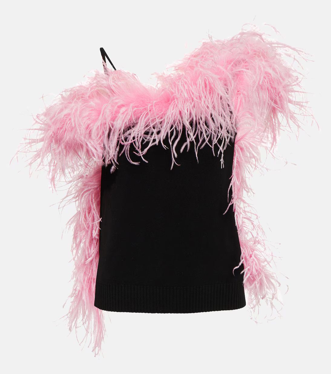 The Attico o1mle0426 Ostrich Feather Tank Top in Black/Pink Size M / US 6-8 / IT 42-44 - 1 Thumbnail
