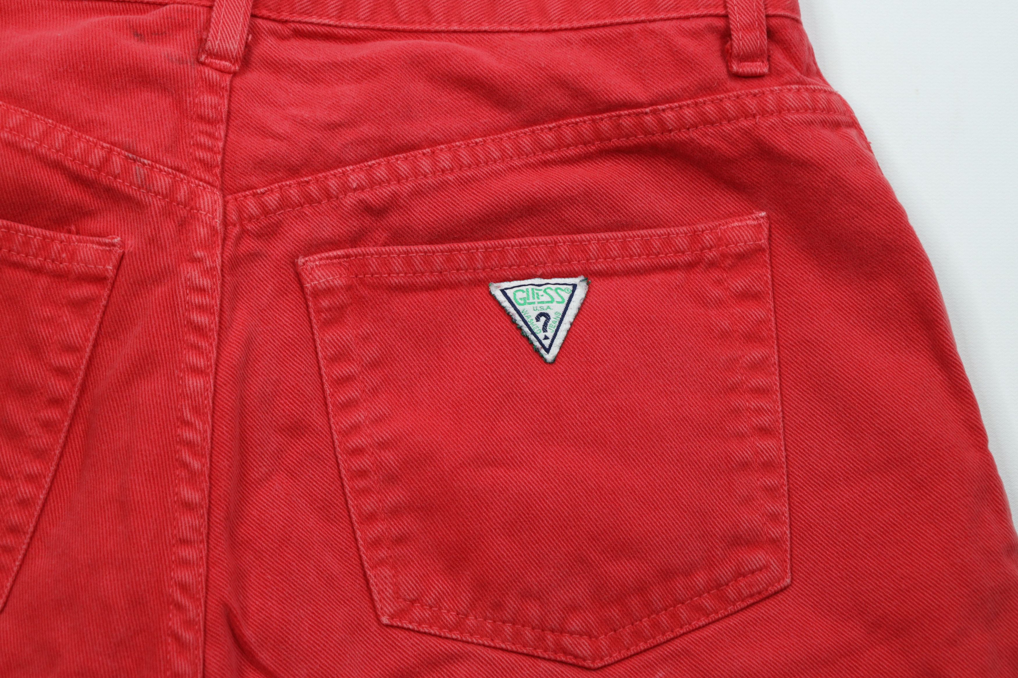 Guess Vintage 90s Guess Spell Out Denim Jean Shorts Red Cotton USA Size US 31 - 9 Thumbnail