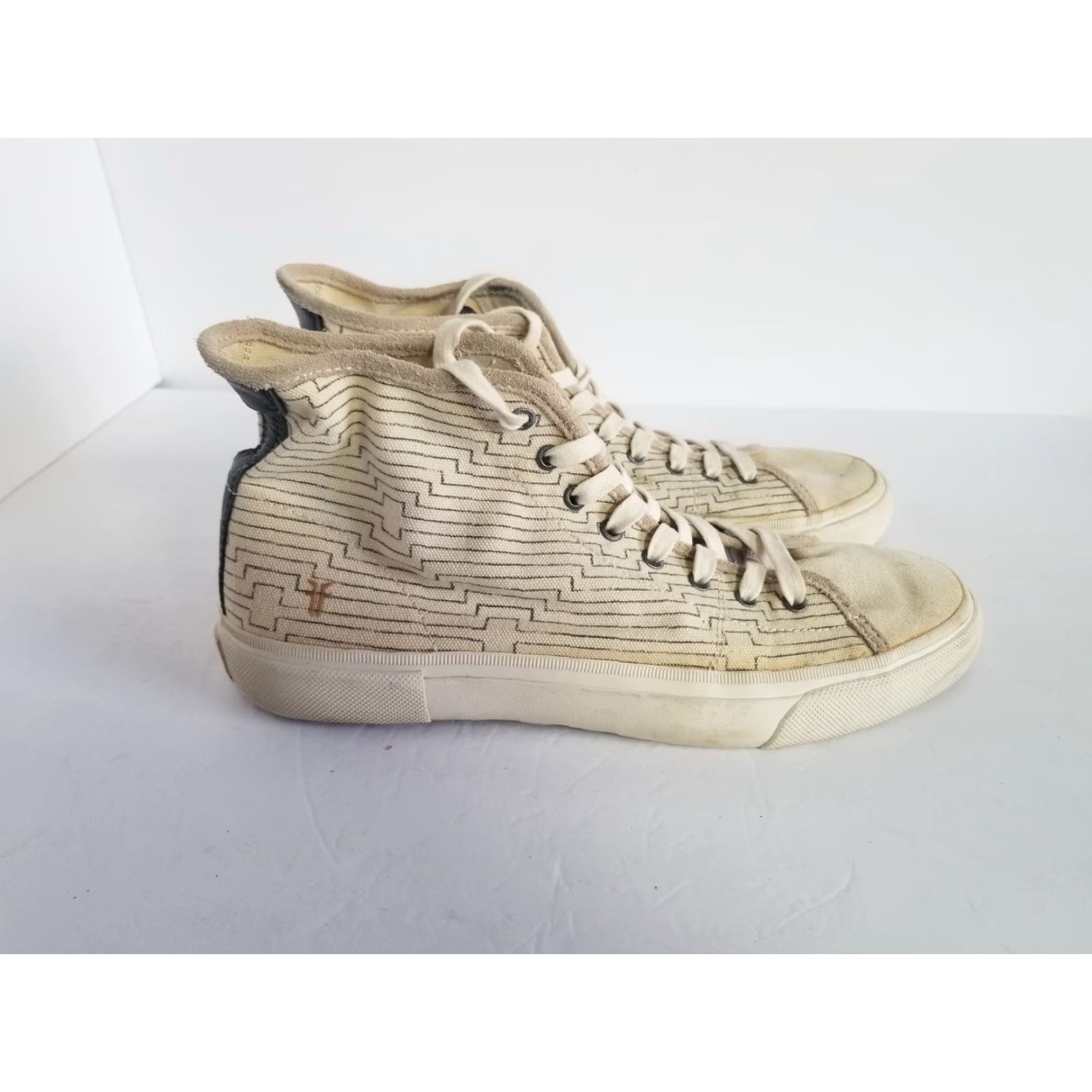 Frye FRYE High Top Sneakers Beige Black Lace Up Men 12 Canvas Athletic Sneaker Rubber Outsole Geometric Pattern Shoes Size US L / EU 52-54 / 3 - 2 Thumbnail