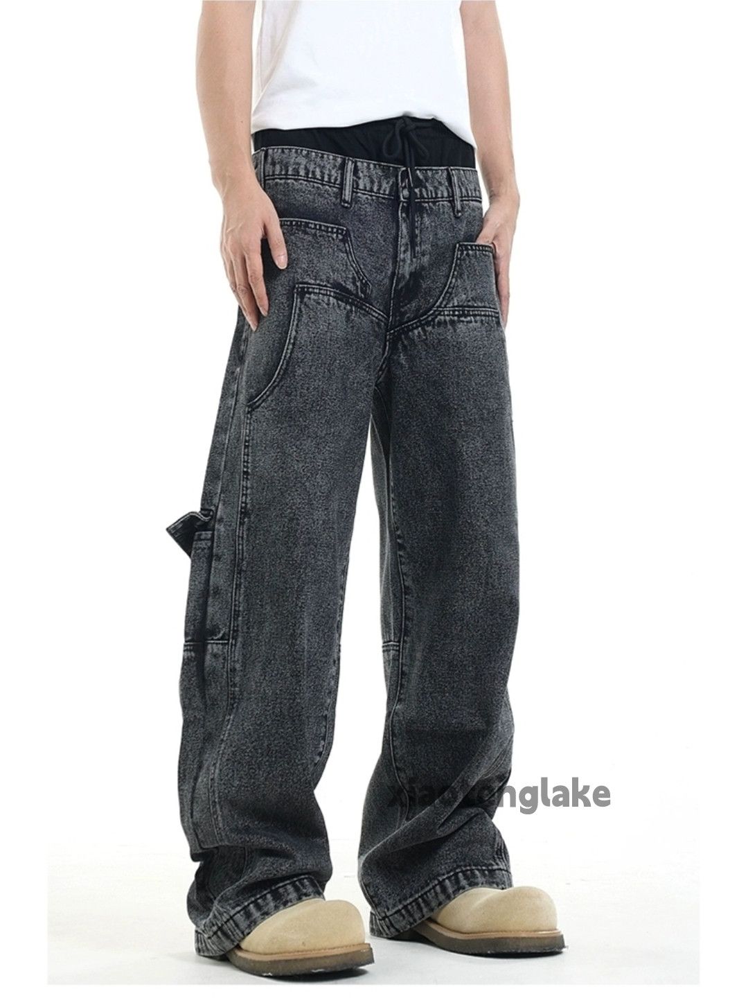 Jean × Vintage washed faded cleanfit yuppie double waist patchwork jeans Size US 32 / EU 48 - 1 Thumbnail