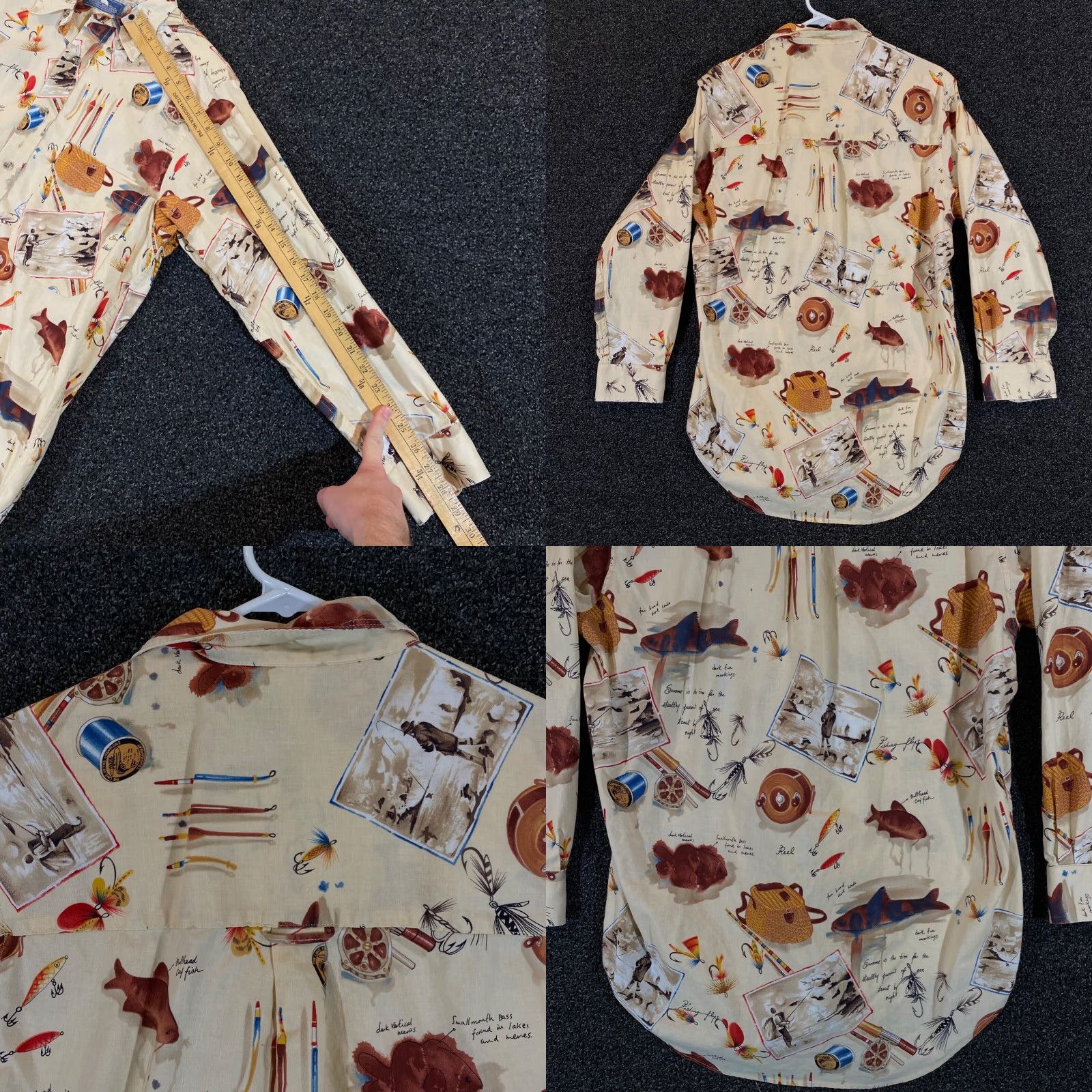 Vintage Cotton Brothers Shirt Mens Size Medium White Brown Fishing Lures Reels Fish Size US M / EU 48-50 / 2 - 8 Thumbnail