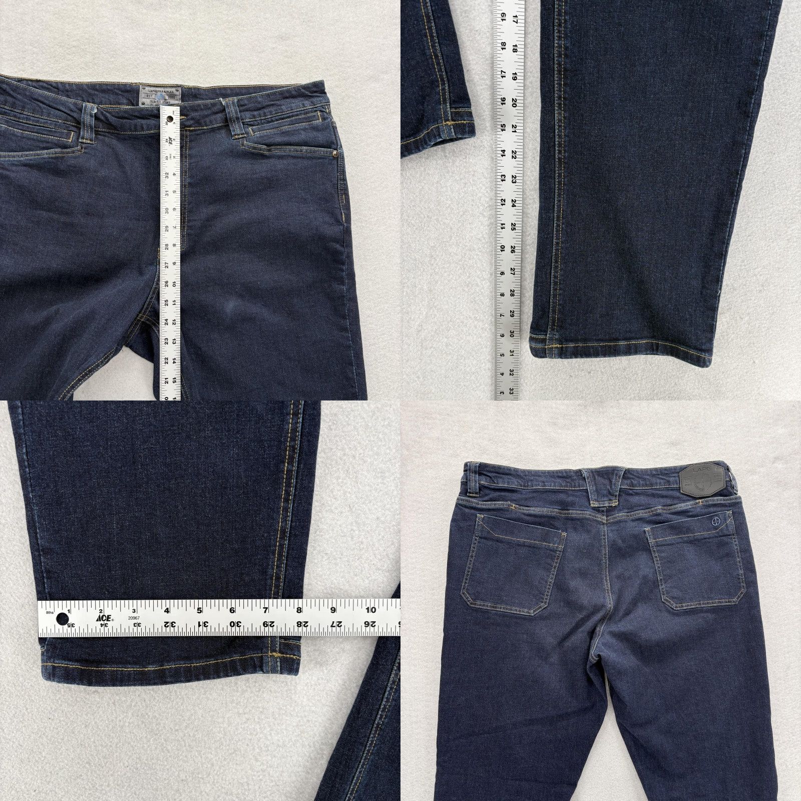 Denime LAPG Terrain Flex Jeans Mens 38x32 Blue Dark Wash Slim Straight Stretch Denim Jeans Size US 38 / EU 54 - 8 Thumbnail
