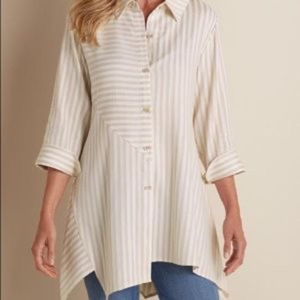 Other Soft Surroundings Standout Asymmetrical Striped Shirt Tunic Size L / US 10 / IT 46 - 1 Thumbnail