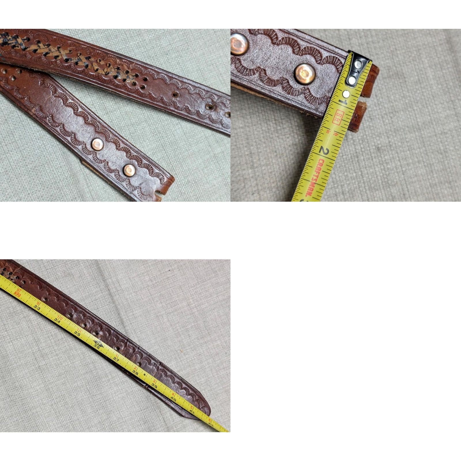 Vintage VINTAGE handcrafted brown COWHIDE leather WESTERN belt 36 Men XS? Size 36 - 8 Thumbnail
