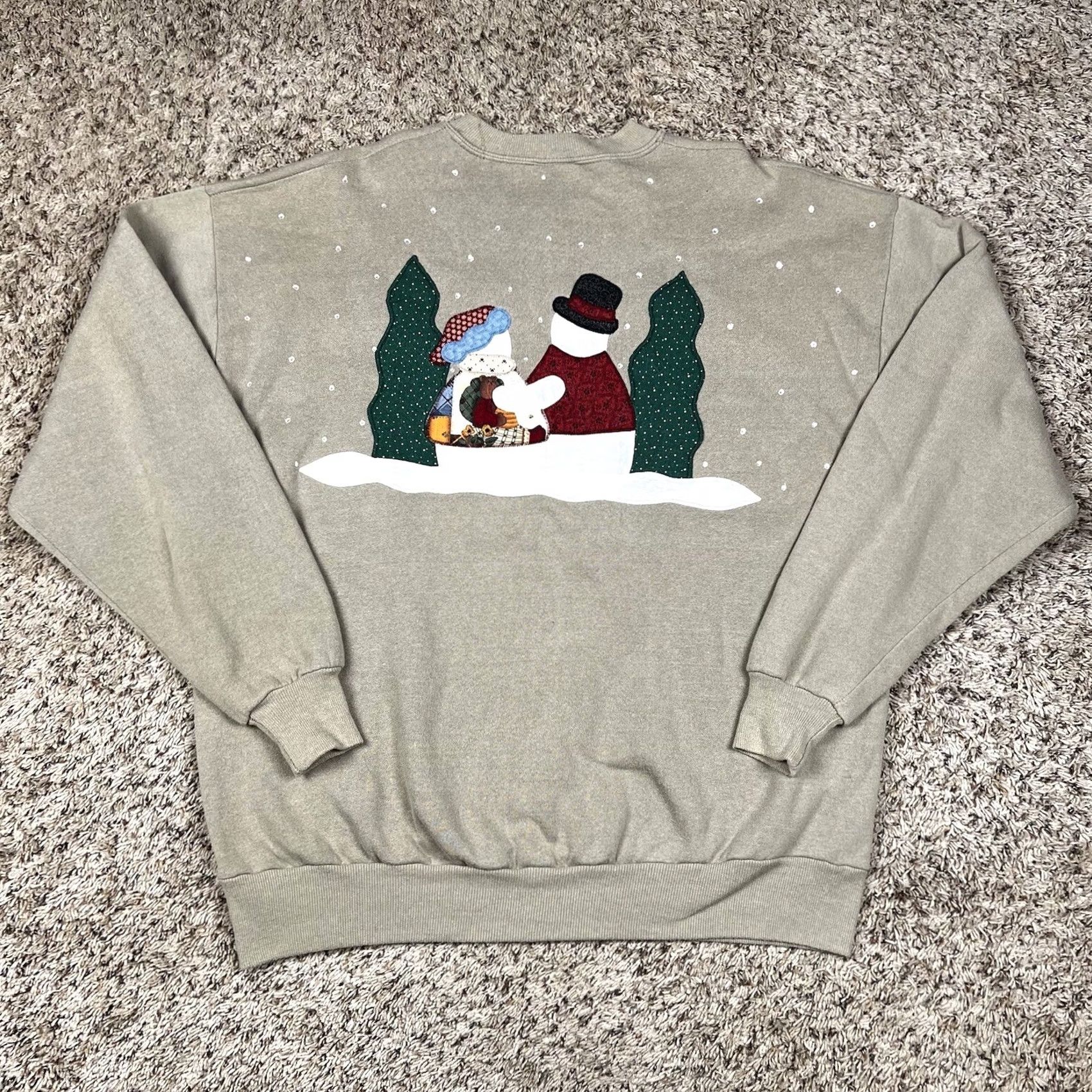 Jerzees VINTAGE Jerzees Christmas Snowman Patched Crewneck Sweatshirt XL Beige Unisex Adults 90s Pullover Crewneck Size US XL / EU 56 / 4 - 3 Thumbnail
