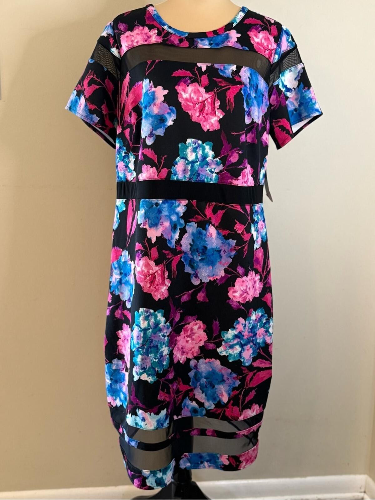 Other Boutique floral semi sheer mesh striped midi’s dress Plus 1X Size XL / US 12-14 / IT 48-50 - 1 Thumbnail