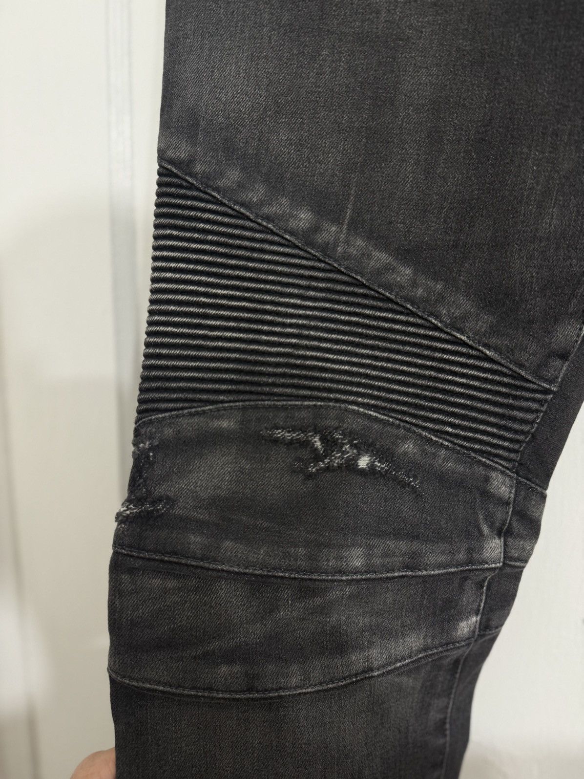 Balmain Distressed Black Biker Denim Size US 33 - 3 Thumbnail
