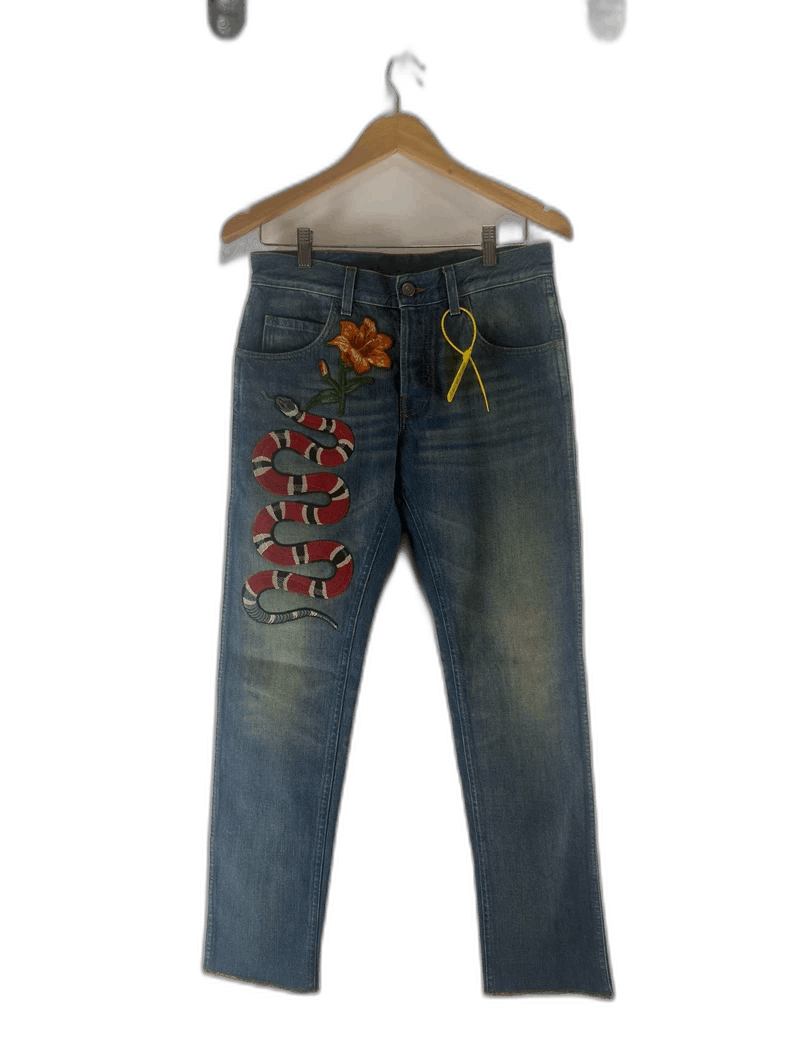 Gucci Gucci Men's Blue Embroidered Jeans-2508 Size US 30 / EU 46 - 1 Thumbnail