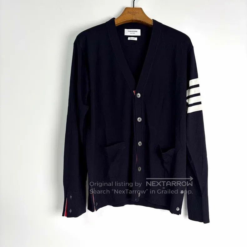 Thom Browne Thom Browne Black four-striped wool cardigan Size US XL / EU 56 / 4 - 1 Thumbnail