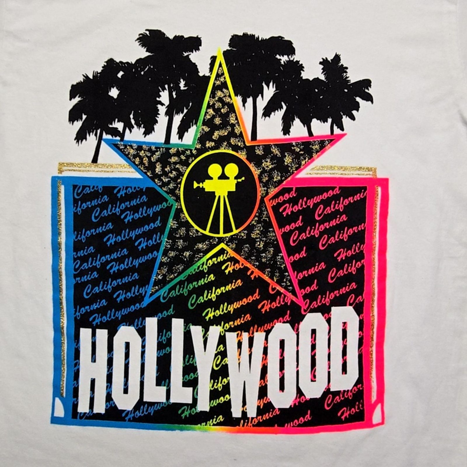 Other Hollywood California Shirt Neon Star Medium White Tee Size US M / EU 48-50 / 2 - 2 Thumbnail