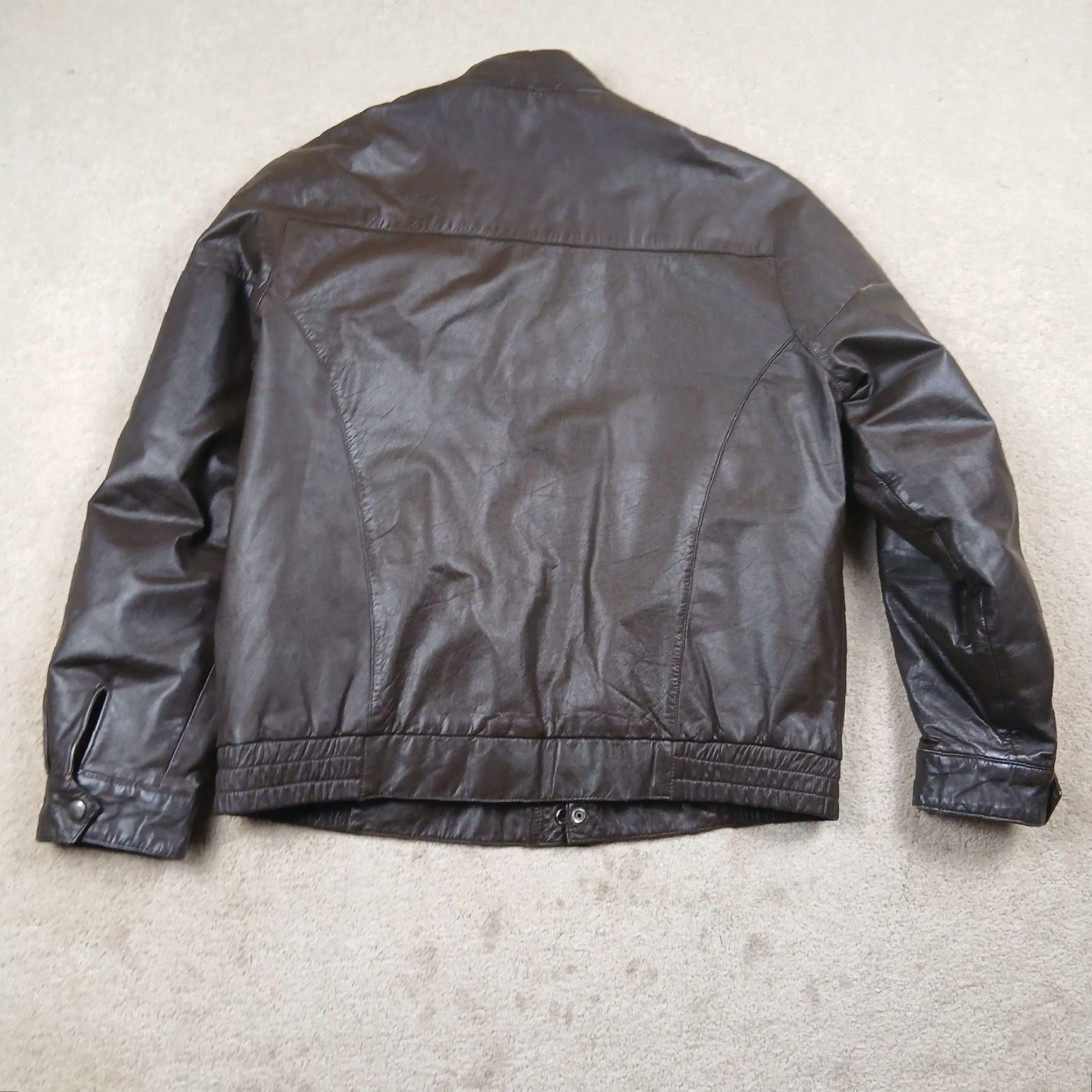 Vintage VINTAGE Montgomery Ward Leather Racer Jacket Mens 40 Brown Jacket Motorcycle 90s Classic Mens Brown Regular Leather Full Zip Band Collar Short Vintage Size US XXS / EU 40 - 2 Thumbnail