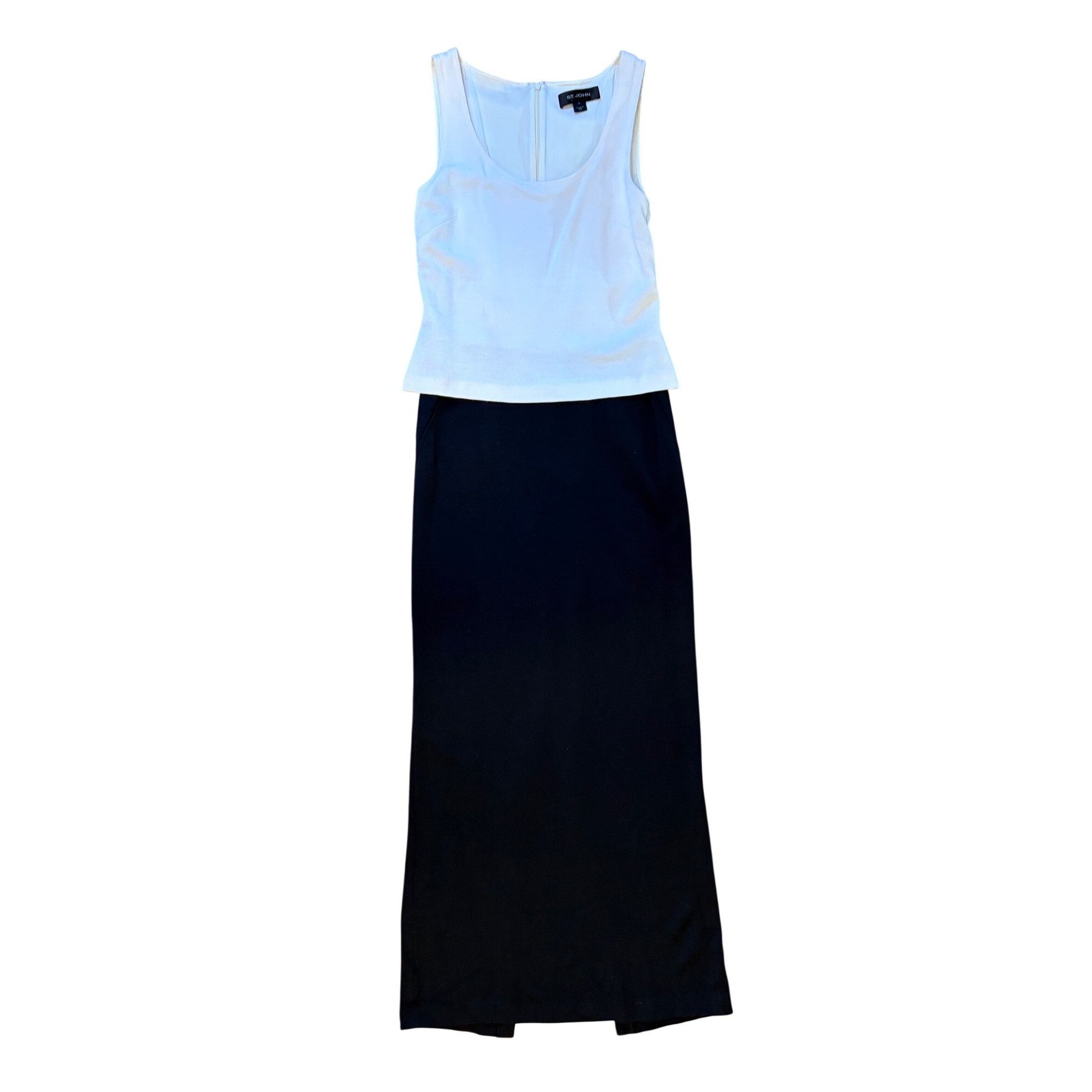 St. John $1270 St. St John 4 Maxi Dress Black Ivory Slit Long Milano Size S / US 4 / IT 40 - 4 Thumbnail