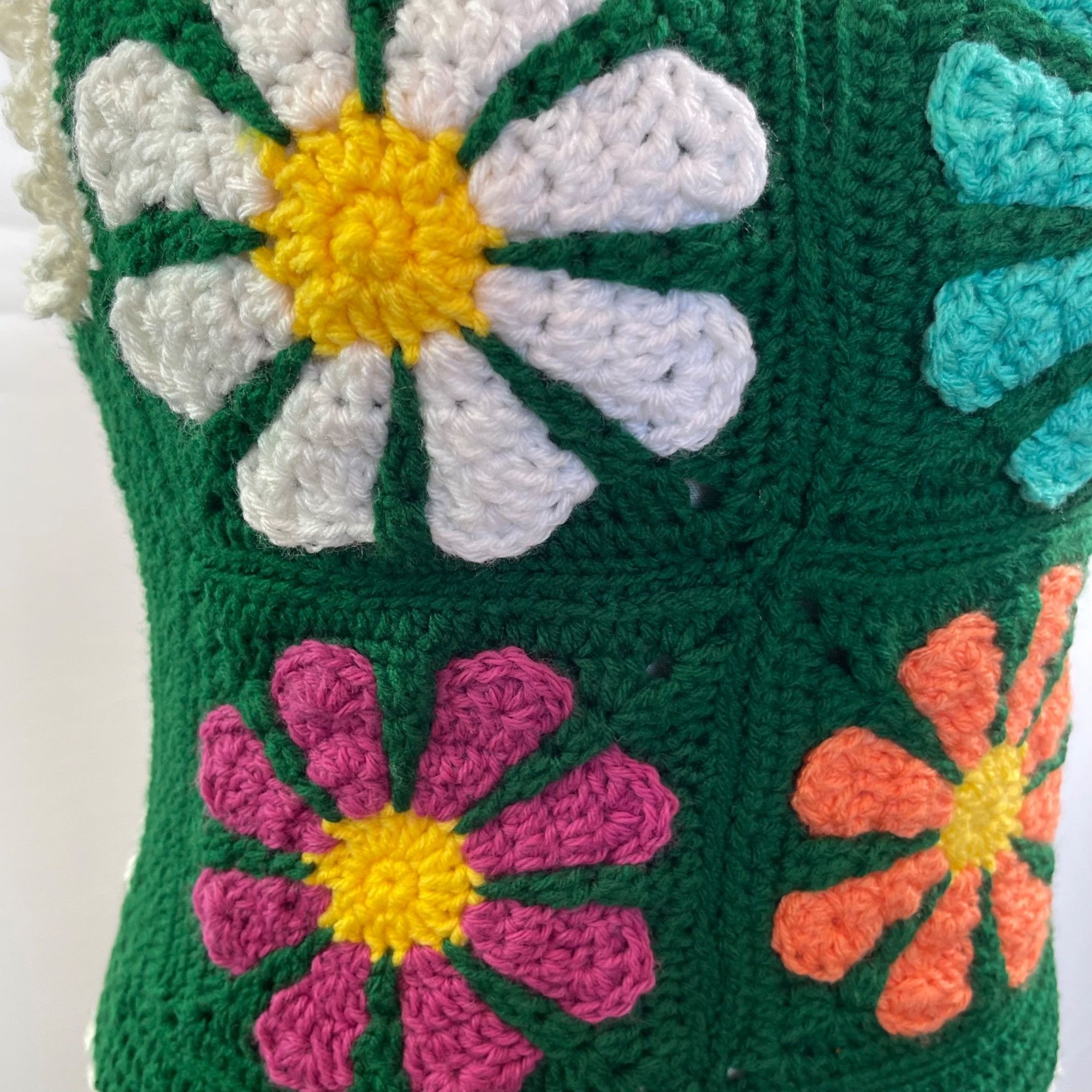 Handmade Crochet Vest Tank Top Retro 70's Hippie Flower Power Rib Tic Size ONE SIZE - 5 Thumbnail