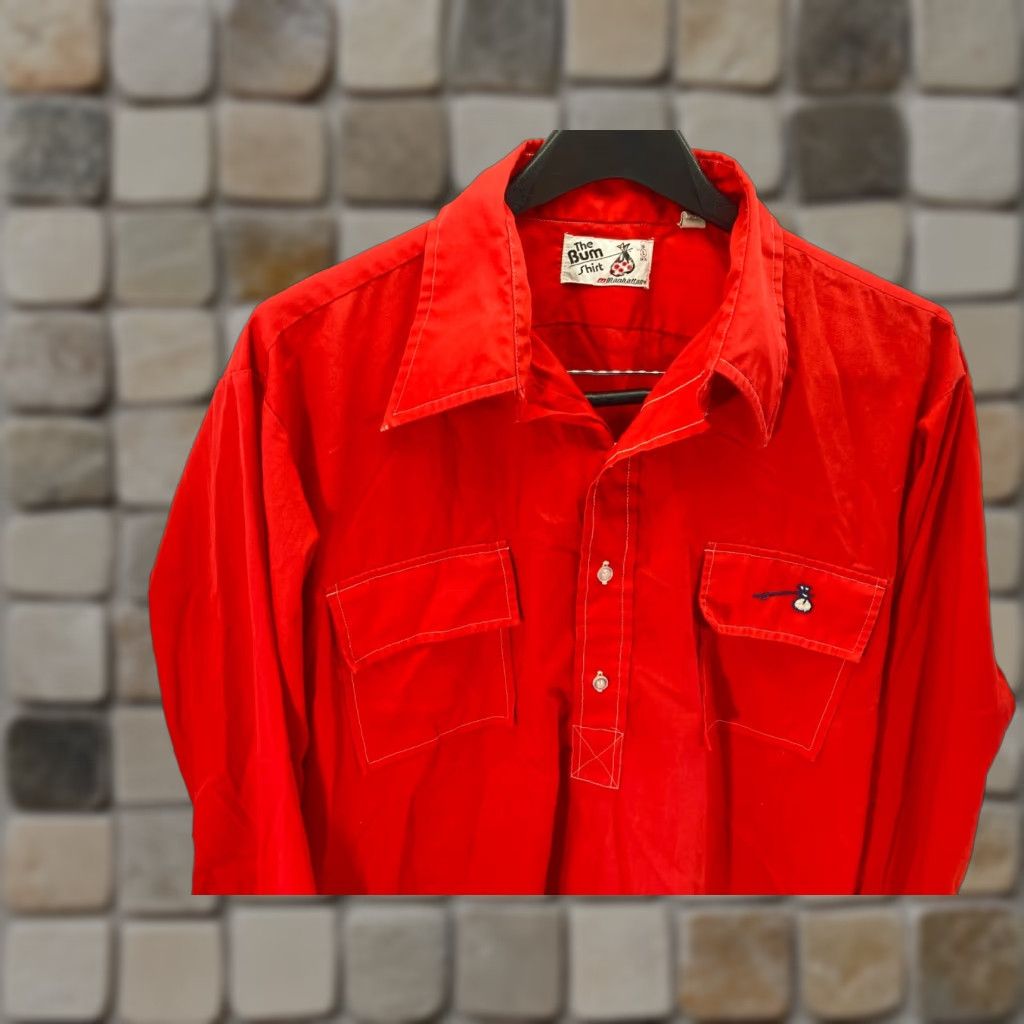 Vintage VINTAGE Bum Manhattan Pullover Shirt Mens L Red Button Long Sleeve 1970s Size US L / EU 52-54 / 3 - 1 Thumbnail