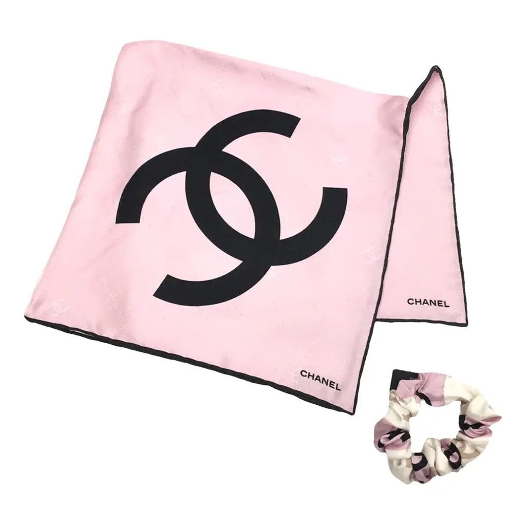 Chanel Chanel Silk Scarf and Hair Scrunchie Pink Black Size ONE SIZE - 2 Thumbnail