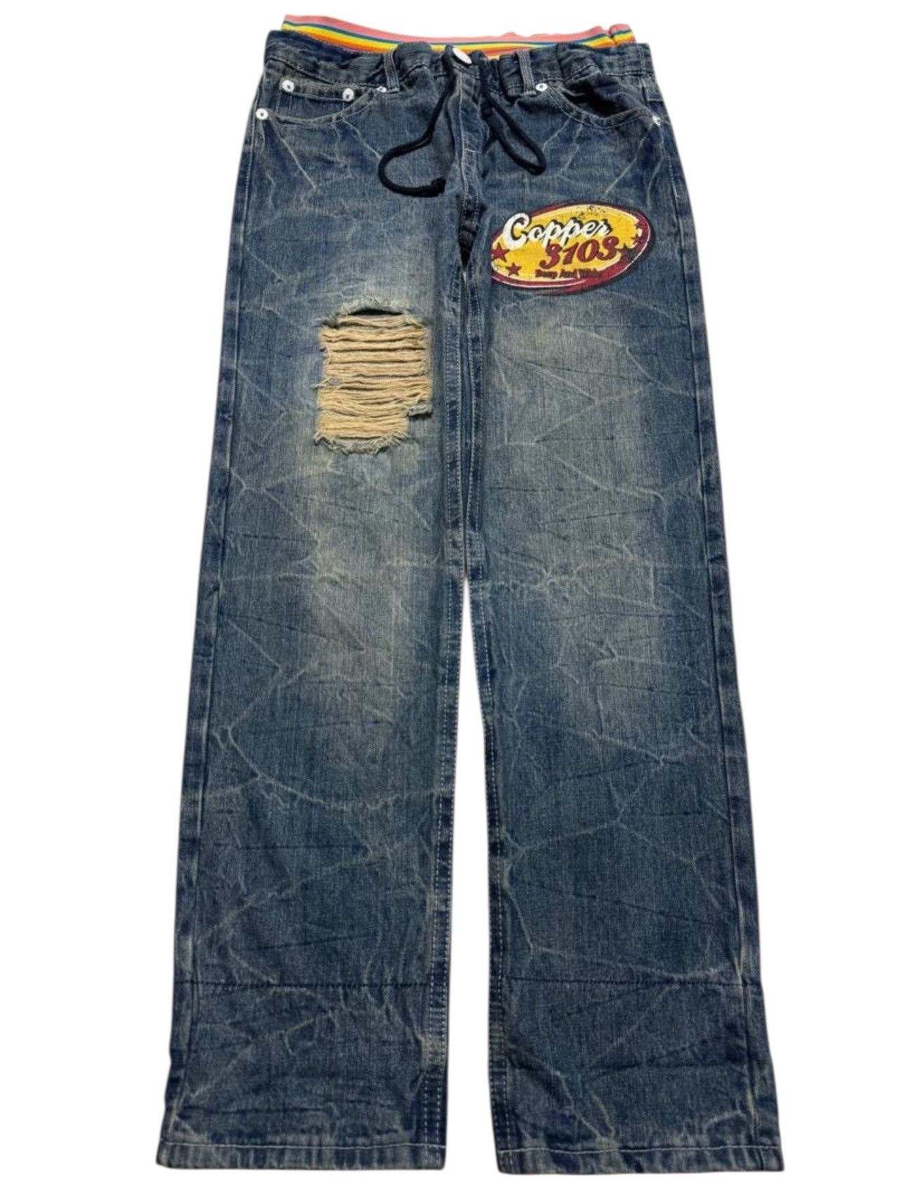 Japanese Brand 💥Double Waist💥Vintage 90’s Japanese Whisker Distressed Rare Size 31" - 1 Thumbnail