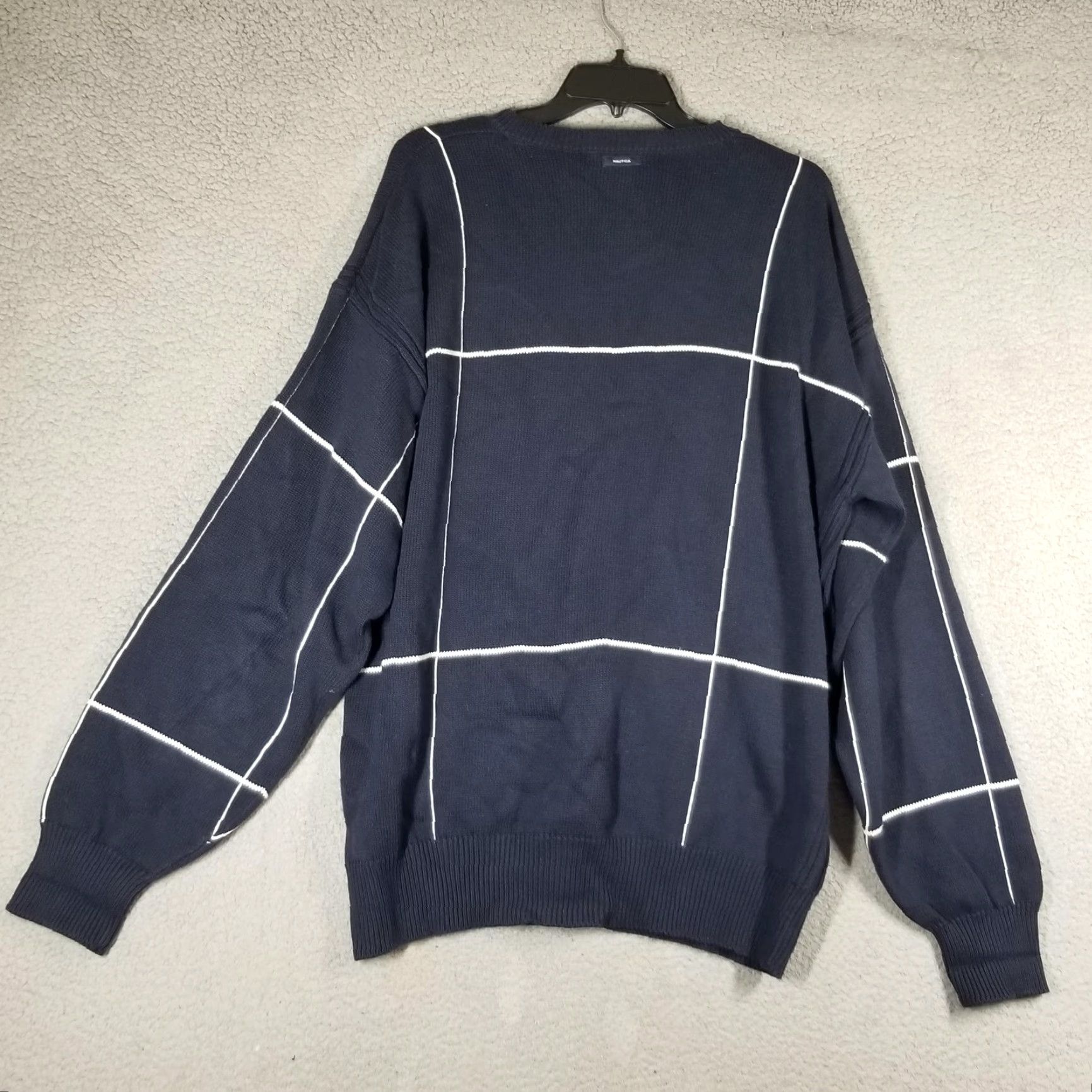 Nautica VINTAGE Nautica Sweater XL Navy Blue Windowpane Crewneck Cotton Pullover Mens Size US XL / EU 56 / 4 - 2 Thumbnail