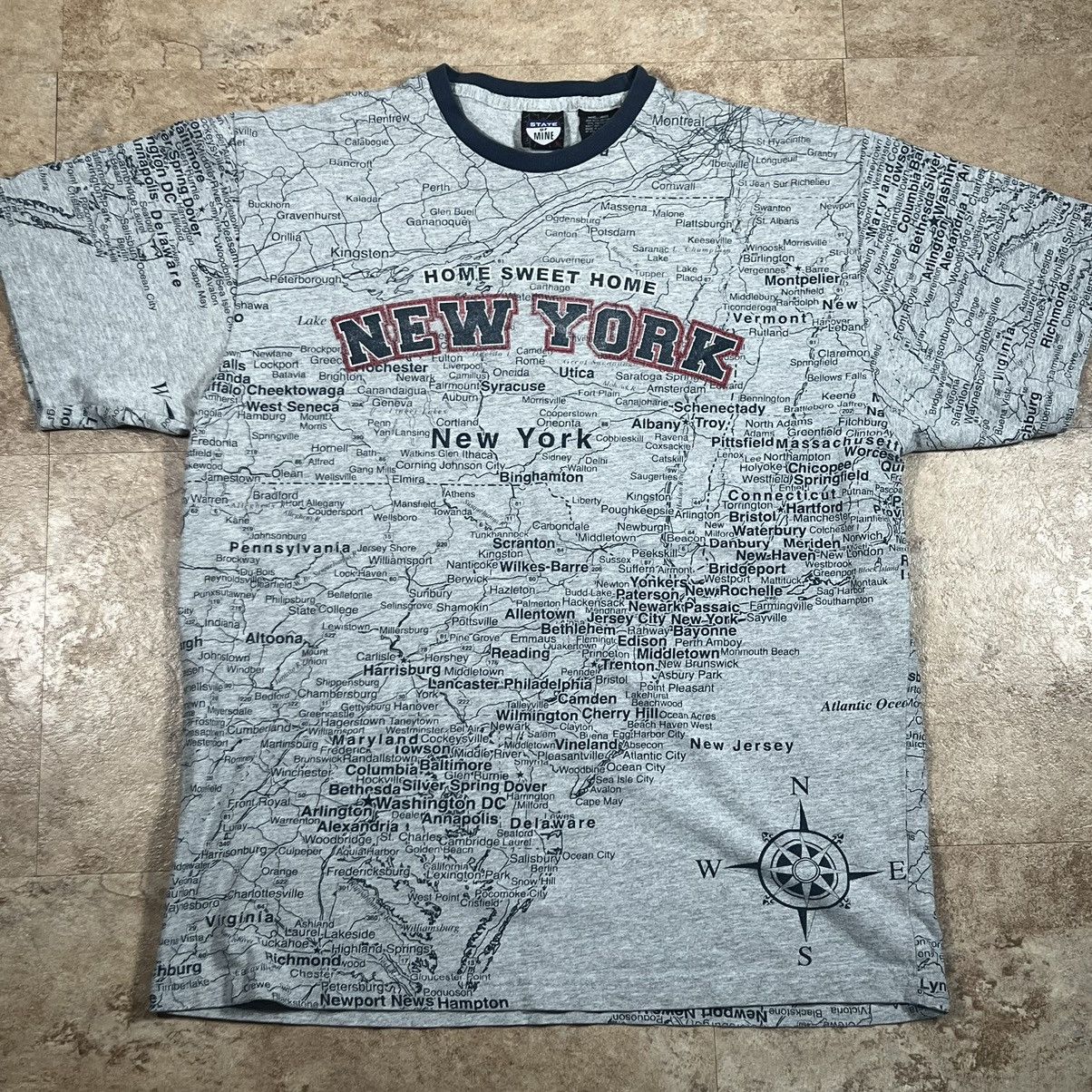 Vintage Vintage New York State Map All Over Print Tshirt Size US L / EU 52-54 / 3 - 2 Thumbnail