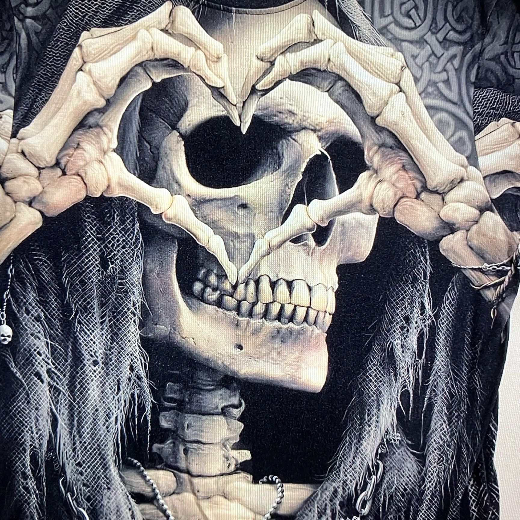 Vintage Men's T-Shirt Death Big Face XL AOP Skeleton Skull Heart Stretch Lightweight Gothic Horror Skull Heart Death Men's Size US XL / EU 56 / 4 - 4 Thumbnail