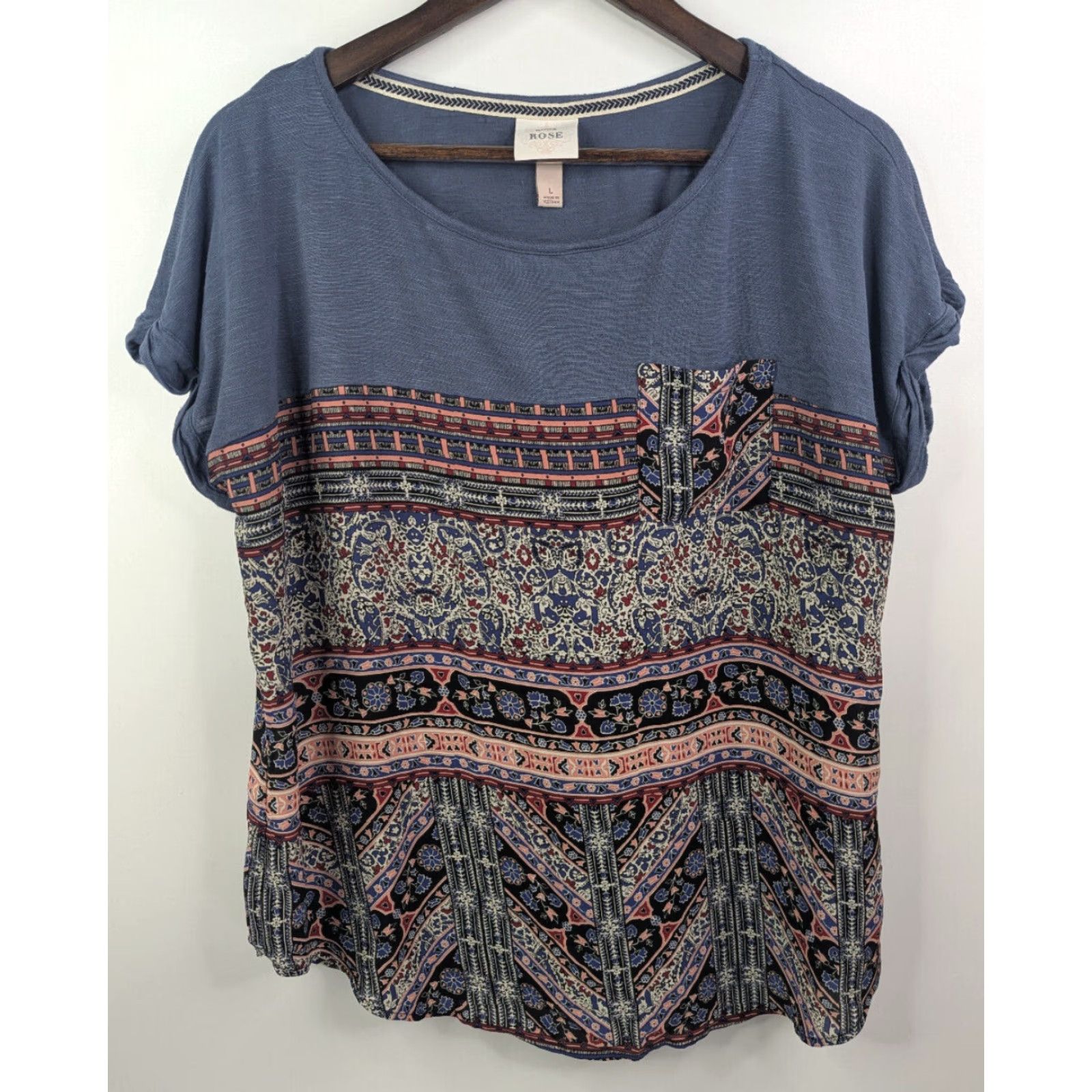 Vintage Knox Rose Short Sleeve Boxy Floral Shirt Top Womens Size Large Stretch Pocket Shirt Size L / US 10 / IT 46 - 2 Thumbnail