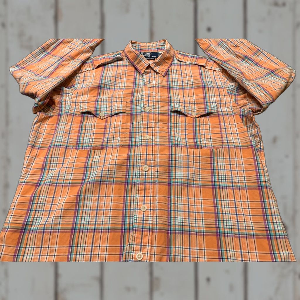 Polo Ralph Lauren Polo Ralph Lauren Button Down Shirt Men Large Orange Military Plaid Long Sleeve Casual Size US L / EU 52-54 / 3 - 1 Thumbnail